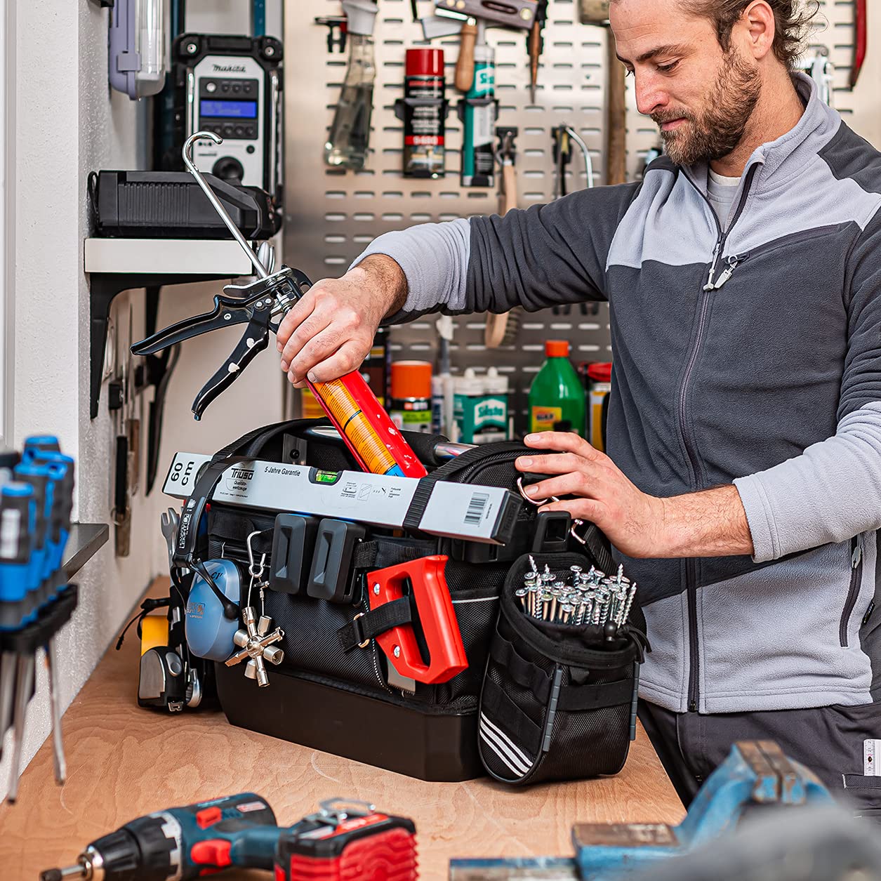 Wfix ProClick Tool Bag M torba narzędziowa otwarta 48 × 33 × 24 cm – firmy BS Systems, Joint Company L-BOXX & Sortimo kompatybilny z L-BOXX, profesjonalny uchwyt na narzędzia z poliestru 1000D | wraz