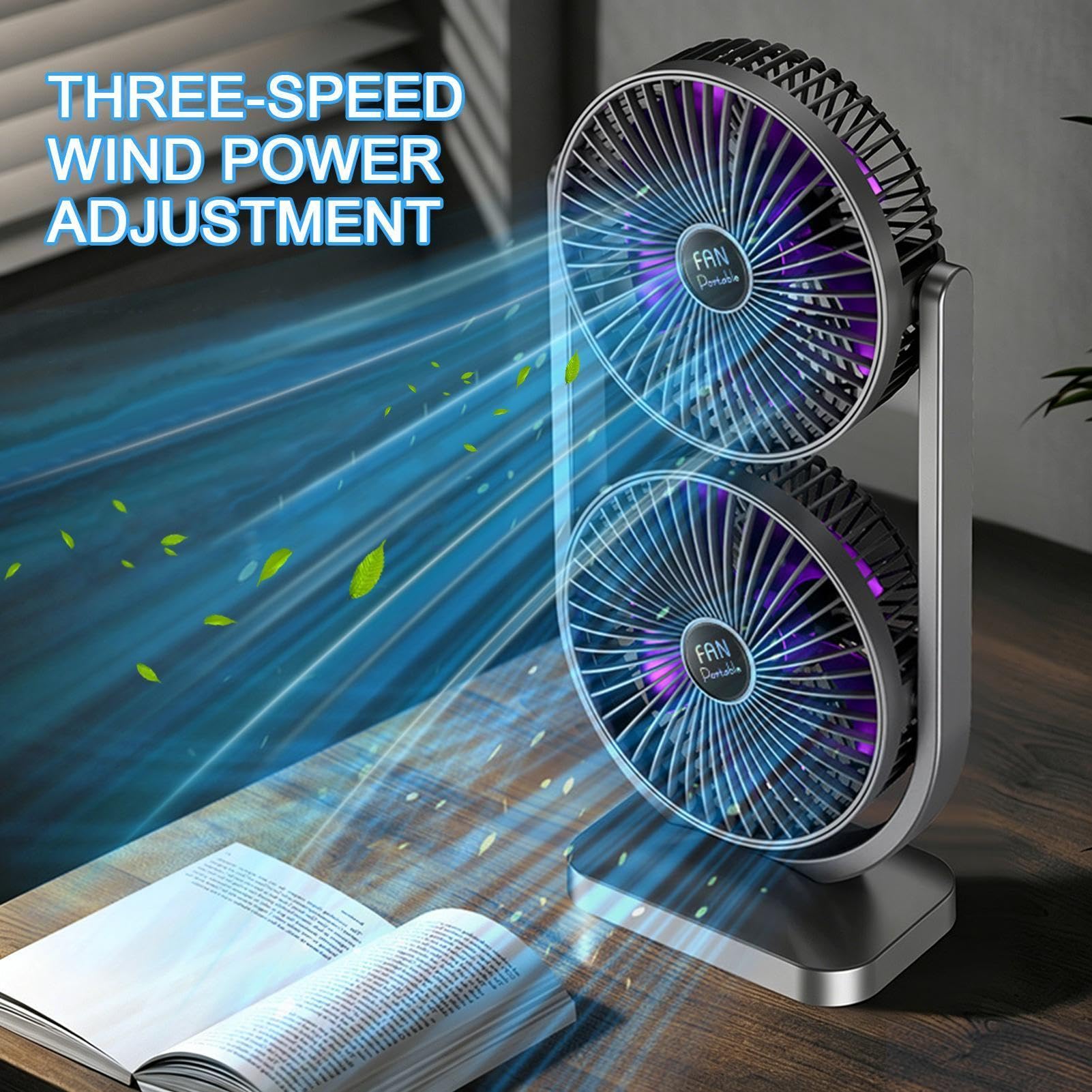 Ventilatore Da Scrivania Doppia Testa Ricaricabile Portatile Silenzioso