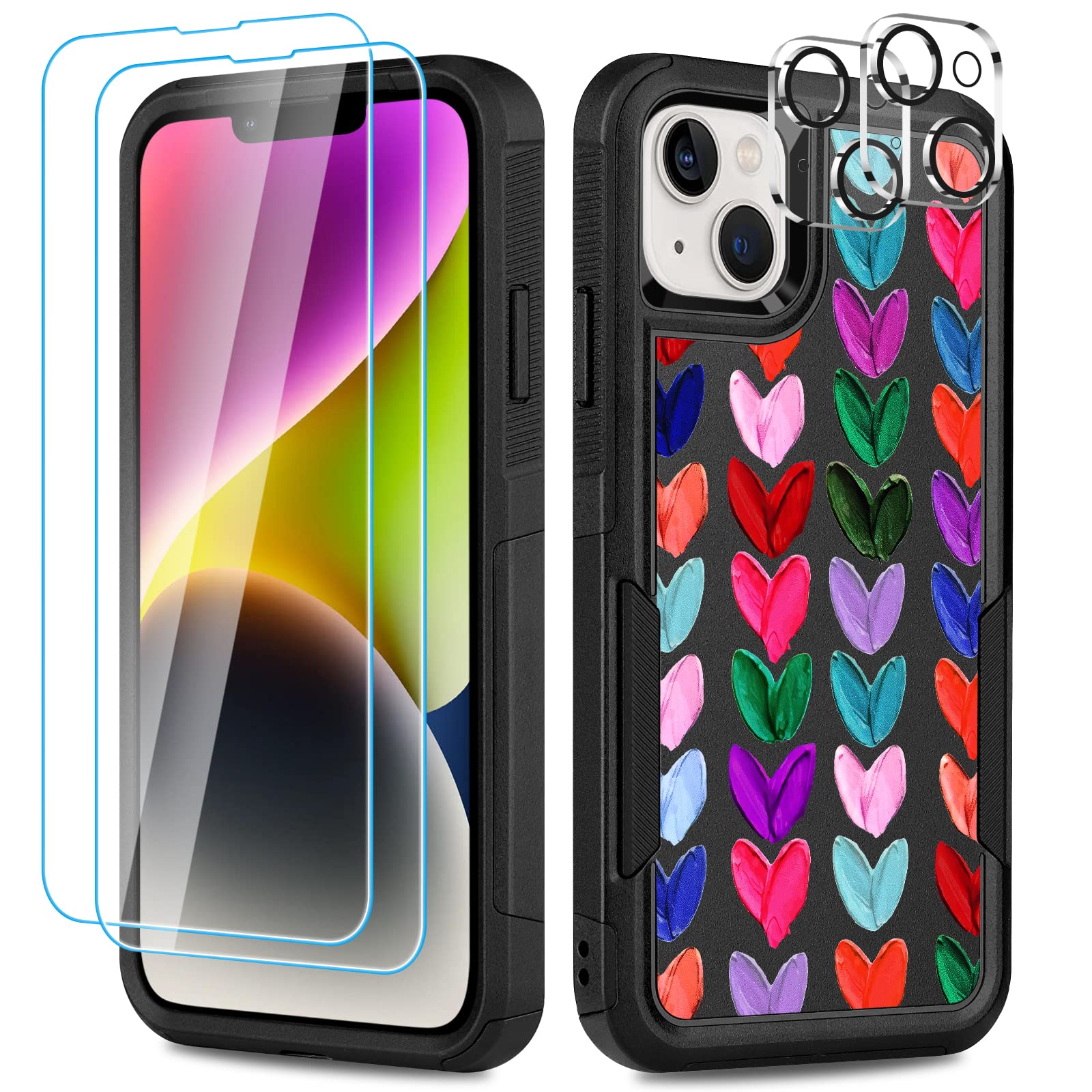 LOQUPE [5 in 1 for iPhone 14 Case,with 2 Pack Screen Protector + 2 Pack Camera Lens Protector,Heavy-Duty Tough Rugged Lightweight Slim Shockproof