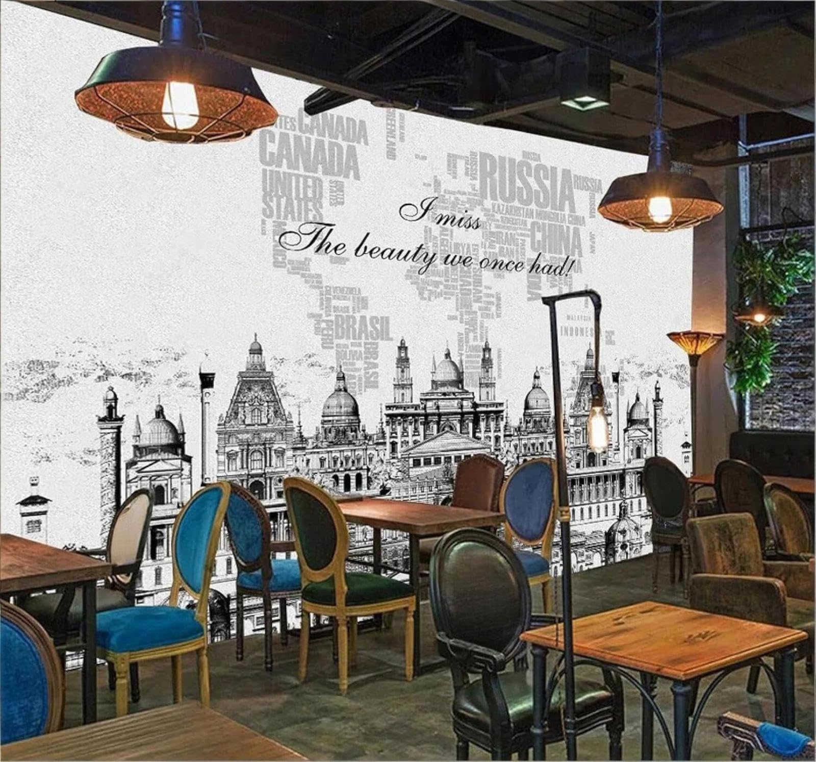 XLMING Hand Drawn Black and White Urban Architecture Landscape Art 3D Wallpaper Luxury Home Dining Decor Paste Sofa Living Room The Wall for Bedroom Mural-350cm×256cm