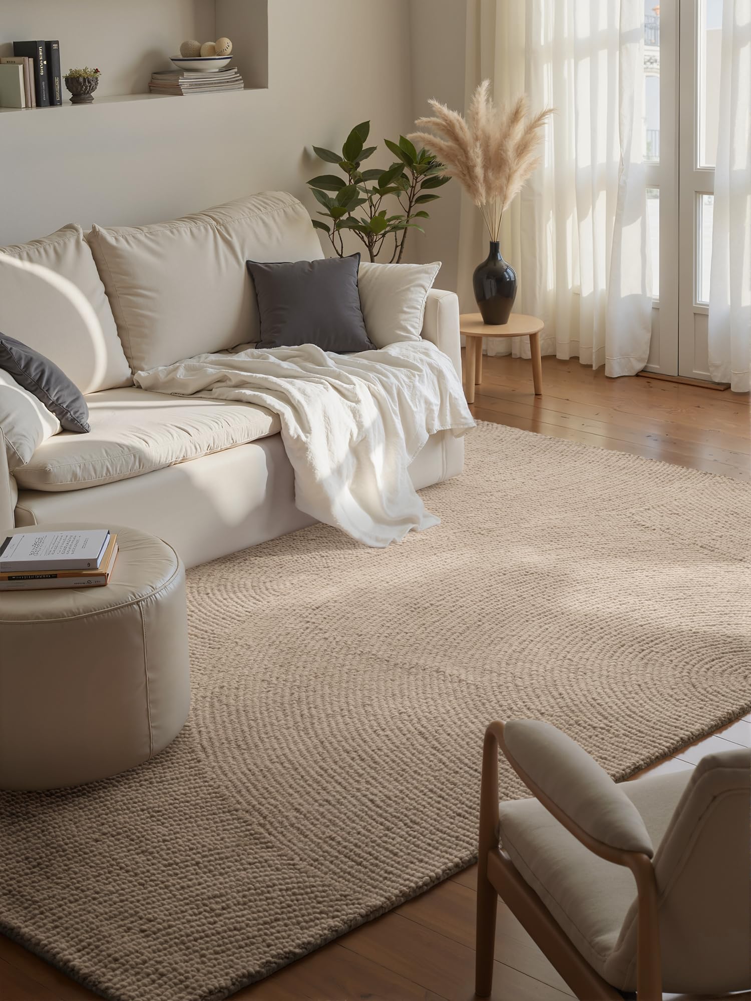 Hanse Home Alfombra de Lana Eleni – Alfombra Natural de salón – Hecha a Mano – Hygge Skandi, Alfombra Bohemia de Lana para salón, Dormitorio, Comedor, Pasillo, Beige Claro, 160 x 230 cm