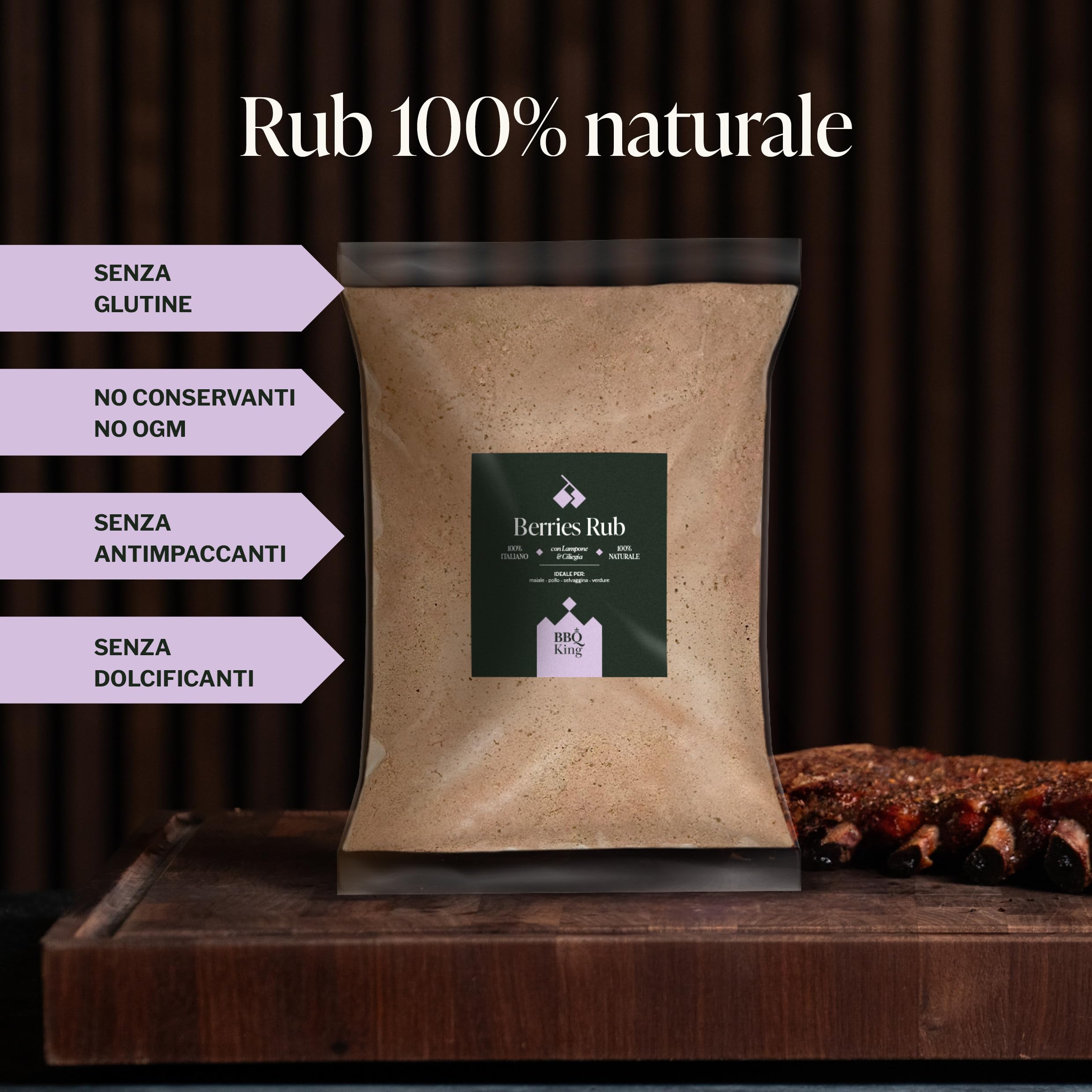 BBQ KING - Berries Rub Confezione da 1Kg, Dry Rub Bbq per Manzo Ideale per Barbecue e Grill, Set Spezie Cucina 100% Made in Italy, Miscela di Spezie per Maiale, Pollo, Selvaggina e Verdure