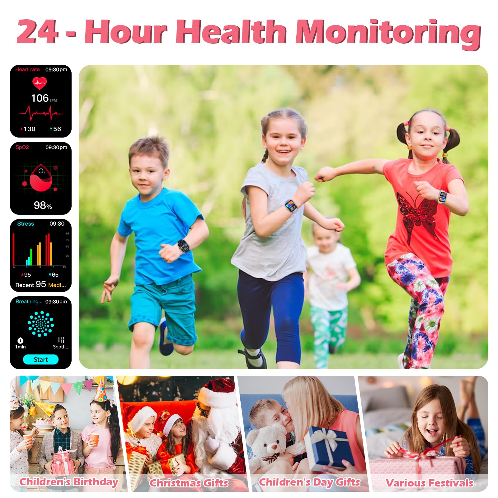 Orologio Smartwatch per Bambini, 1.8" Intelligente Fitness Tracker per Ragazzi Ragazze con 100+ Modalità Sportive, Contapassi, Sveglia, Sonno, Giochi, Smart Watch per Bambino Ado 5-16 Regalo, Rosa