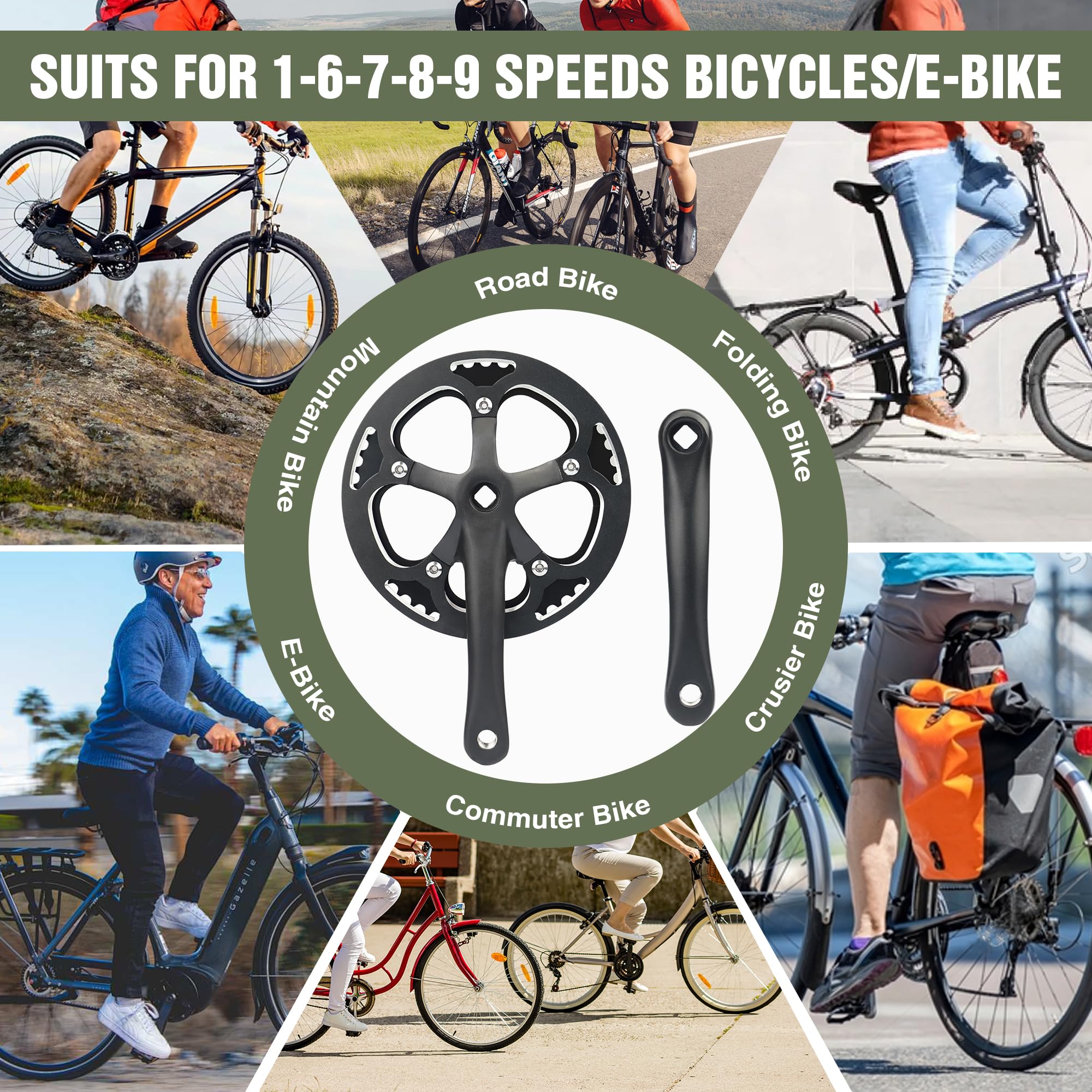 MEGHNA Singel Speed Pédalier de vélo 38T/46T/48T 170 mm Pédalier de vélo en aluminium Pédalier VTT/vélo de ville/vélo pour femme/vélo électrique