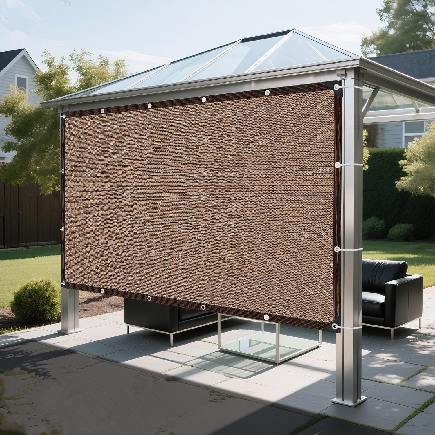 Filet D'ombrage avec œillets - Toile Ombrage Exterieur 3x7m - 90% Protection Solaire - Filet d'ombrage pour Serre, Terrasse, Jardin, Plantes, Poulailler, Coupe-Vent, Perméable à l'eau - Café