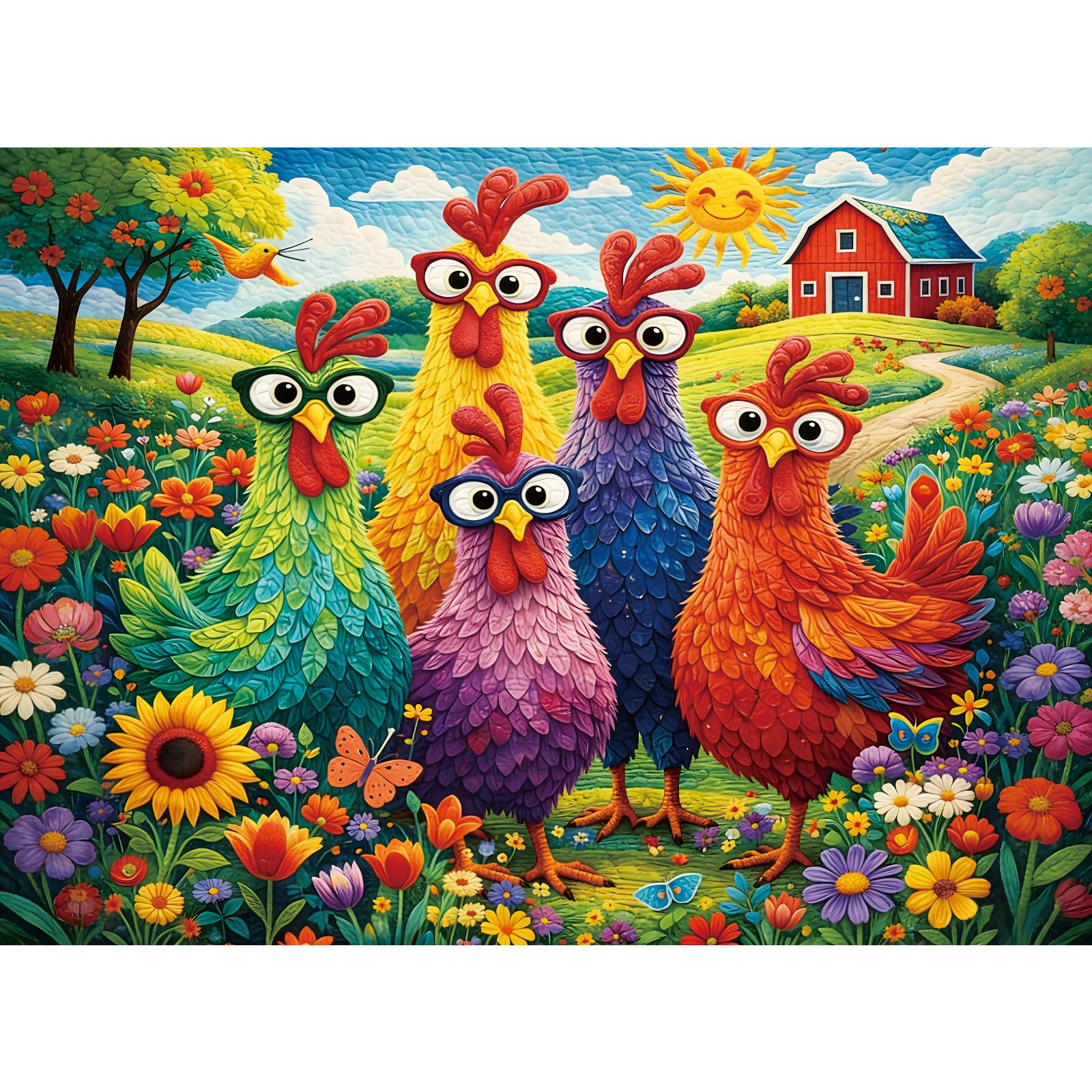 Puzzles for Adults 500 Pieces,Colorful Chicken Jigsaw Puzzle for Adults | Garden Farm Puzzle with Flowers,Rooster&Chickens,Pa
