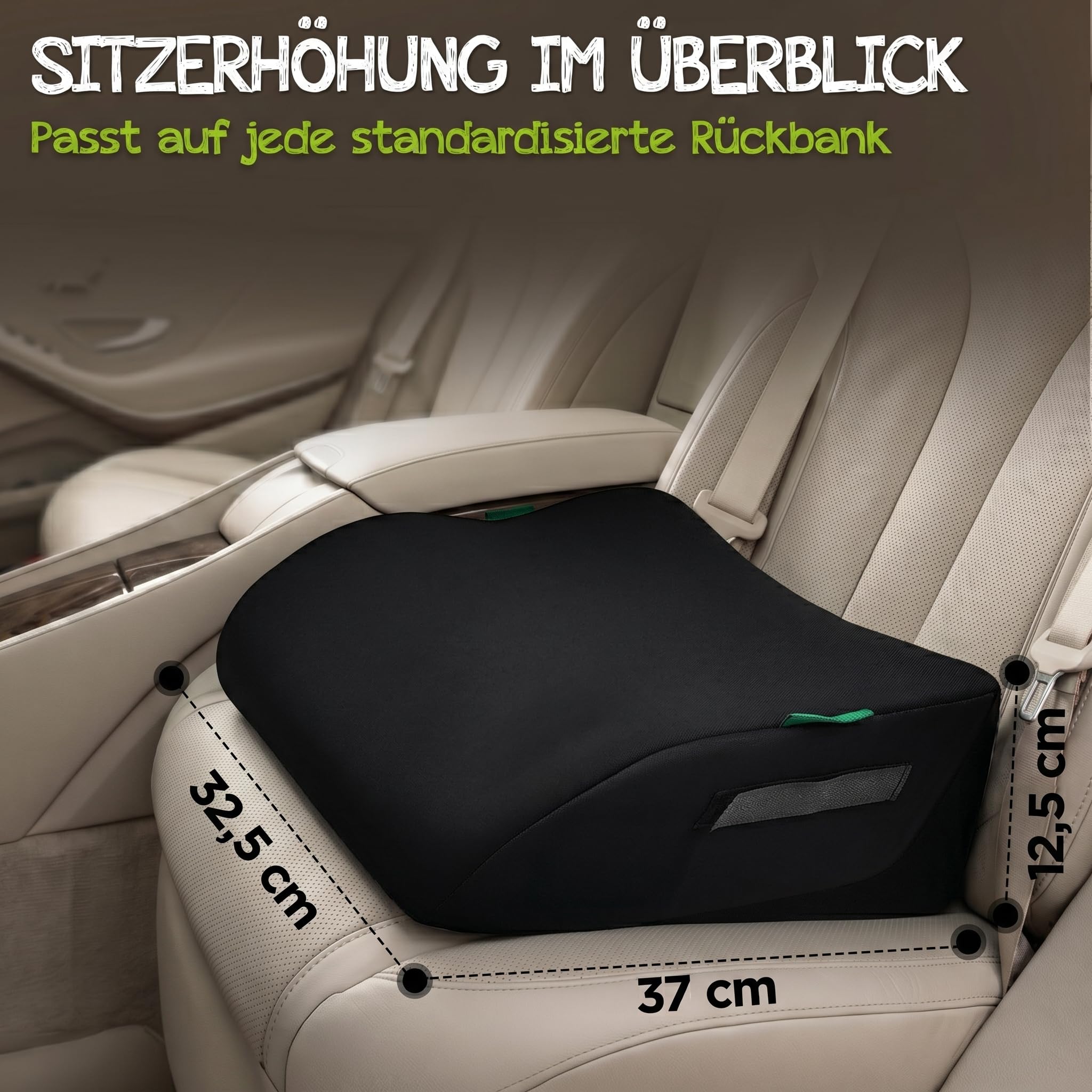 Kindersitz fürs Auto (Schwarz) – Praktisch, komfortabel und sicher – Geprüfte Sicherheit nach Kindersitznorm R129 – Kindersitz 135-150cm – kompakt und unkompliziert
