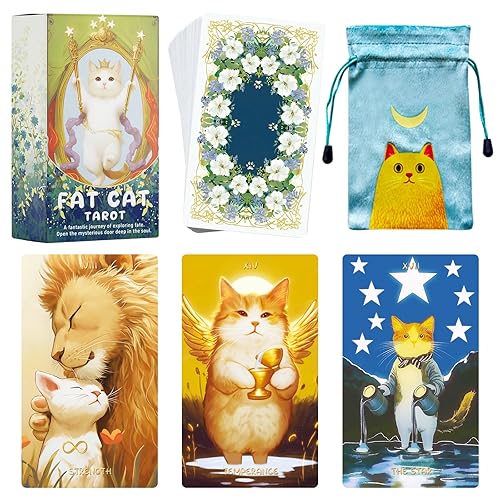 Mekasthos Cat Tarot Cards for Beginners，78 pcs Tarot Deck ，Tarot Cards with Guide Book，Cute Cartoon cat Style Tarot Fortune Telling, Original and Beautiful Everyday Witch Decks - Cat