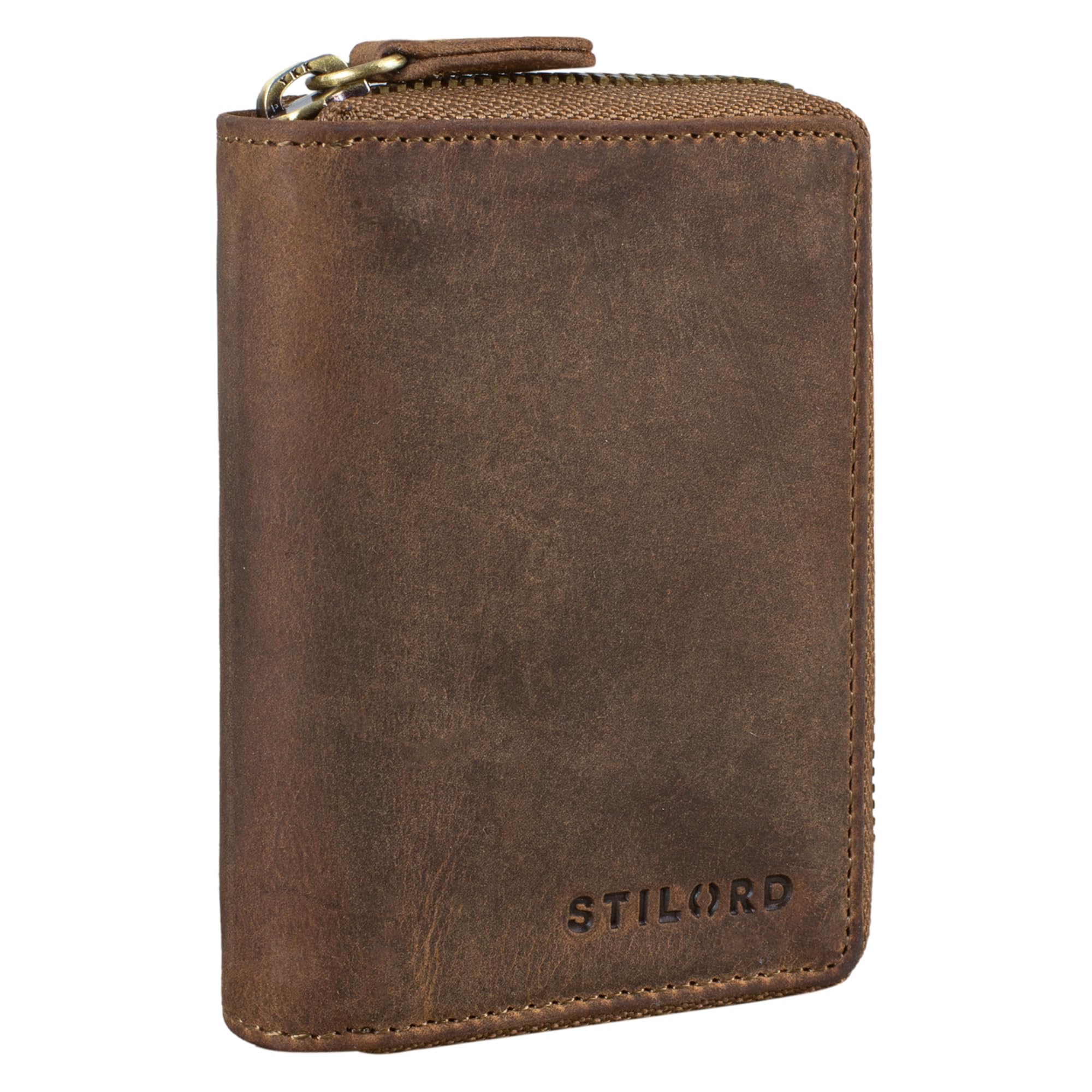 STILORD "Kelsie" Portachiavi Cerniera Pelle 3 in 1 Borsa Portachiavi Mini Portafoglio e Portacarte Vintage Pelle Colore:marrone medio