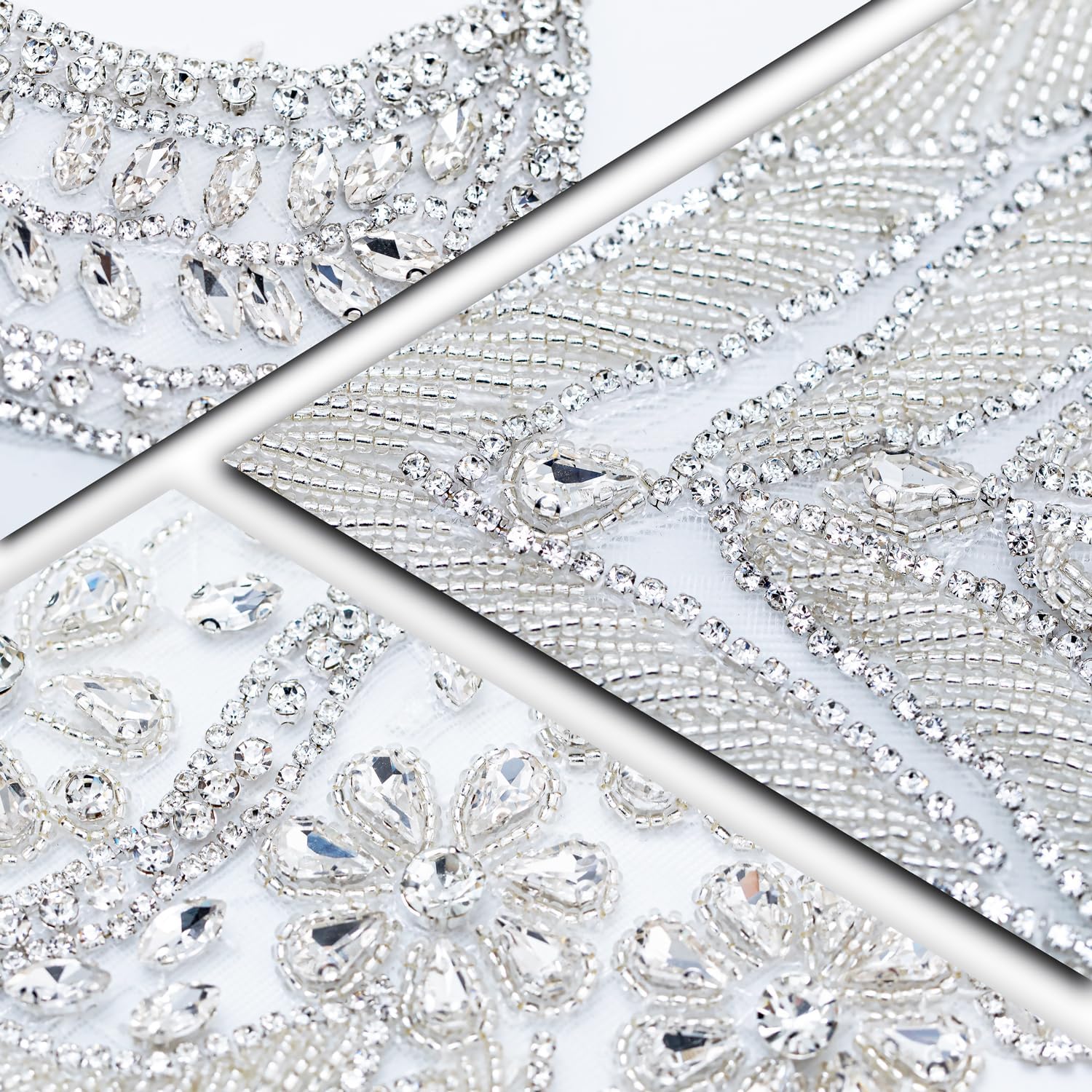 Handmade Bodice Rhinestones DIY Clothing Accessories Applique Sewing Glass Beads Stones Crystal Trim Patches for Dress Decoration (White)