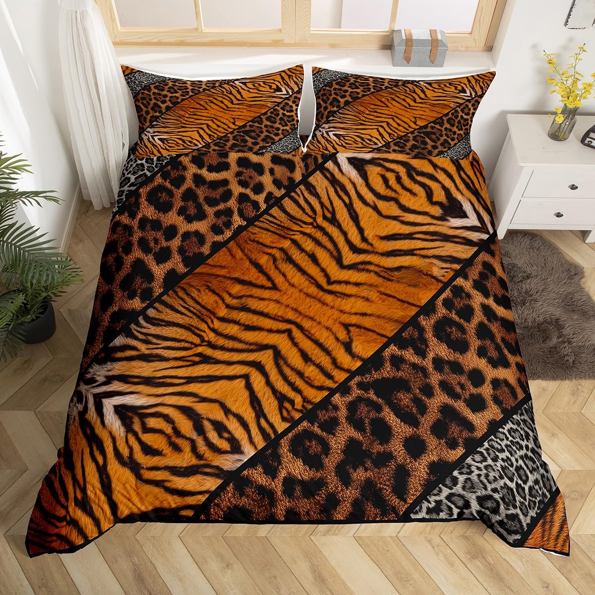 Loussiesd Leopard Duvet Cover Set Super King Size For Kids Boys Girls Cheetah Bedding Set Tiger Fur Print Duvet Cover with 2 Pillowcases Animal Print Bedding — image 1