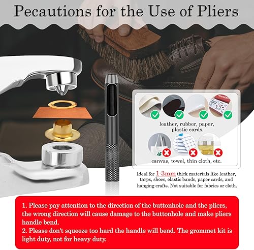 Miniatura 10 de PAXCOO - Kit de herramientas de ojales con alicates de ojales, kit de ojales de tela de 14 pulgadas con ojales de tela, arandelas y perforadores,