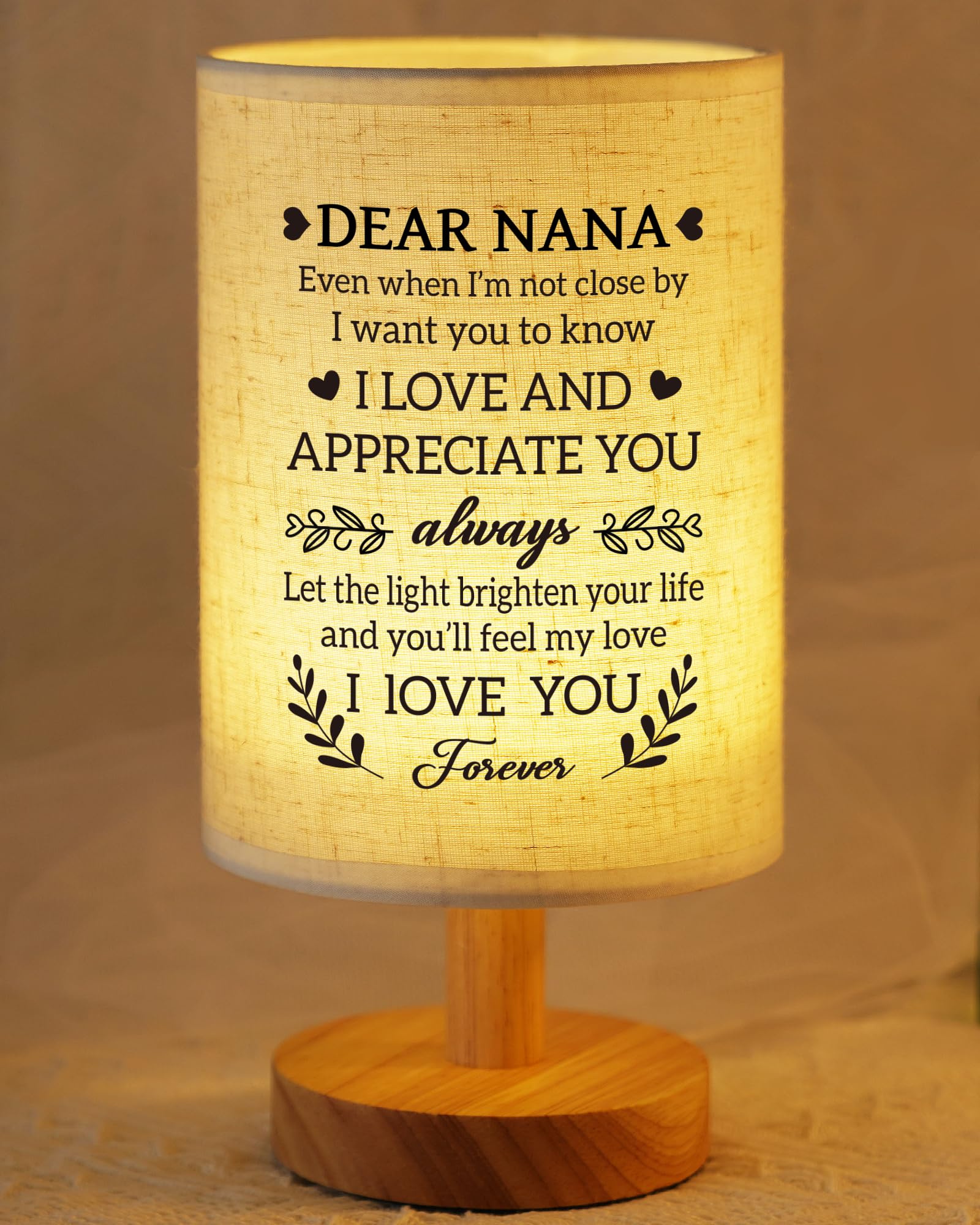 SUEHHYY Best Nana Gifts from Grandkids, Fabric Bedside Table Lamp Presents, Birthday Christmas Mothers Day Valentines Gifts for Nana Grandma Grandmother