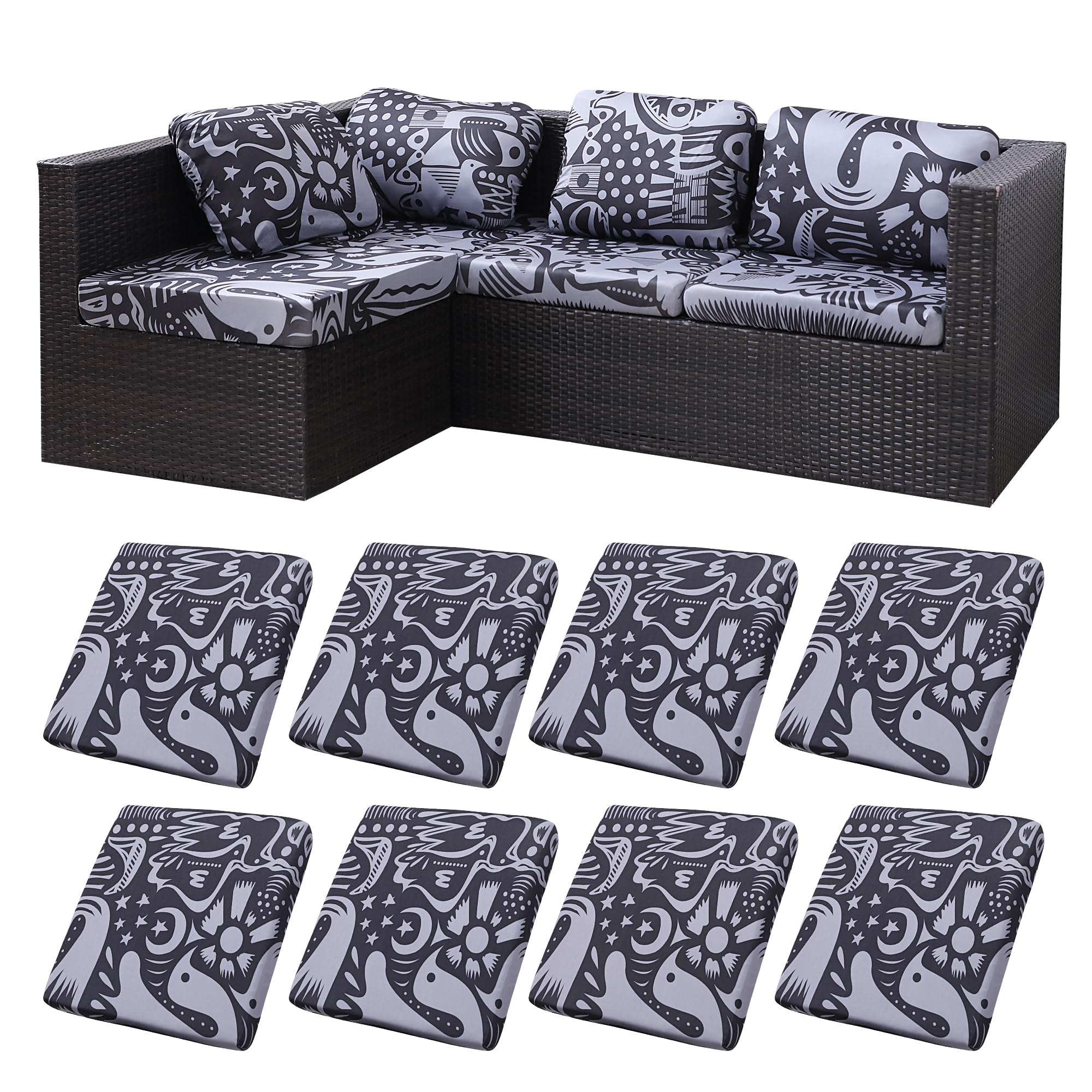 8 Pcs Outdoor Cushion Covers, Patio Sofa Cushion Covers Replacement
