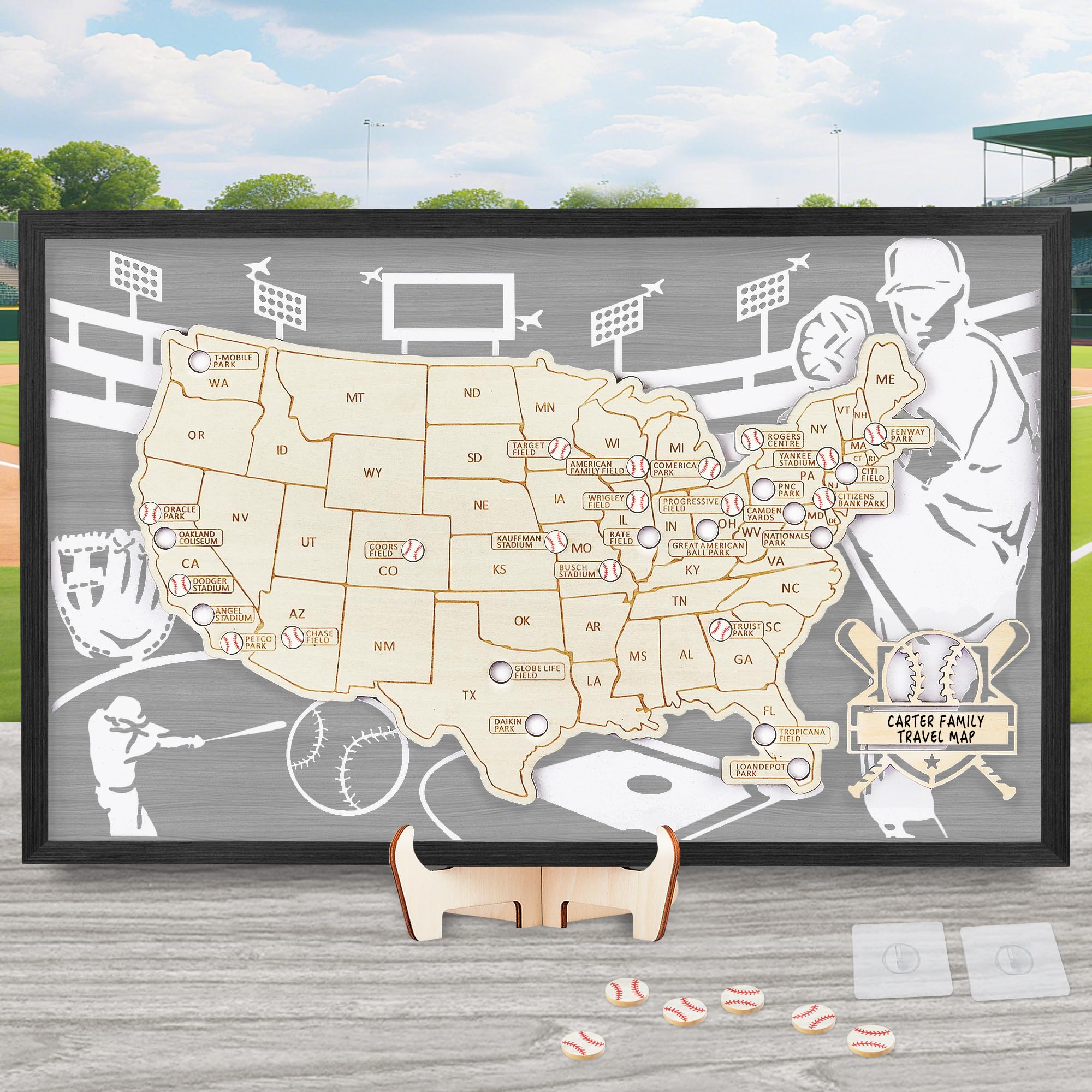 Baseball Stadium Map,USA Travel Map with Pins,Baseball Decor,Sports Memorabilia US Ballparks Travel Tracker,United States Maps for Wall,Baseballs Gift