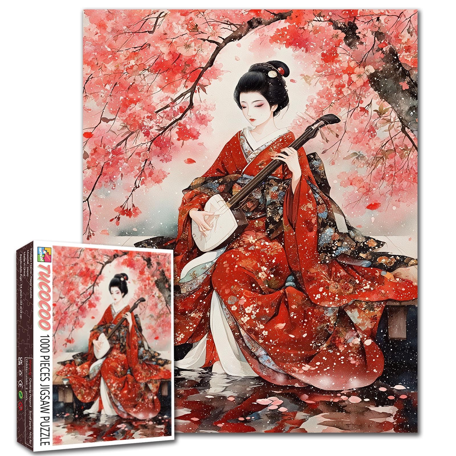 Japanese Geisha Jigsaw Puzzles for Adults Kimono 1000 Pieces Puzzles for Challenging Family Activity Games Cherry Blossom Art Jigsaw Puzzle DIY Craft Puzzles Home Decor 19.7 x 27.6 Inches โ image 1