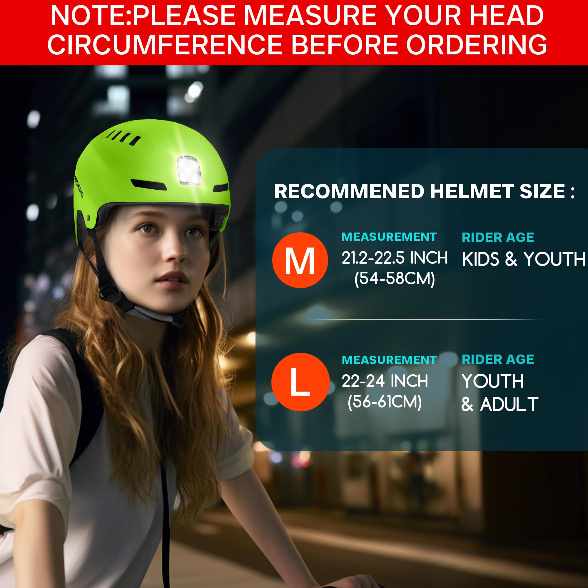 DKONI Casque de vélo avec lumières LED - Casque de vélo Rechargeable par USB - avec lumière LED Avant et arrière - pour Homme et Femme