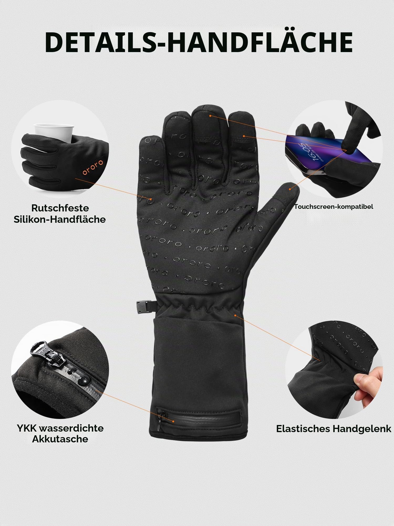 ORORO Beheizbare Handschuhe Dünn Damen Herren, Akku Beheizte Innenhandschuhe für Motorrad Fahrrad und Skifahren