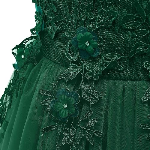 Miniatura 5 de Vestido largo de encaje de flores bordadas para niñas, vestido largo de una línea de concurso, longitud hasta el suelo, vestido largo de tul para