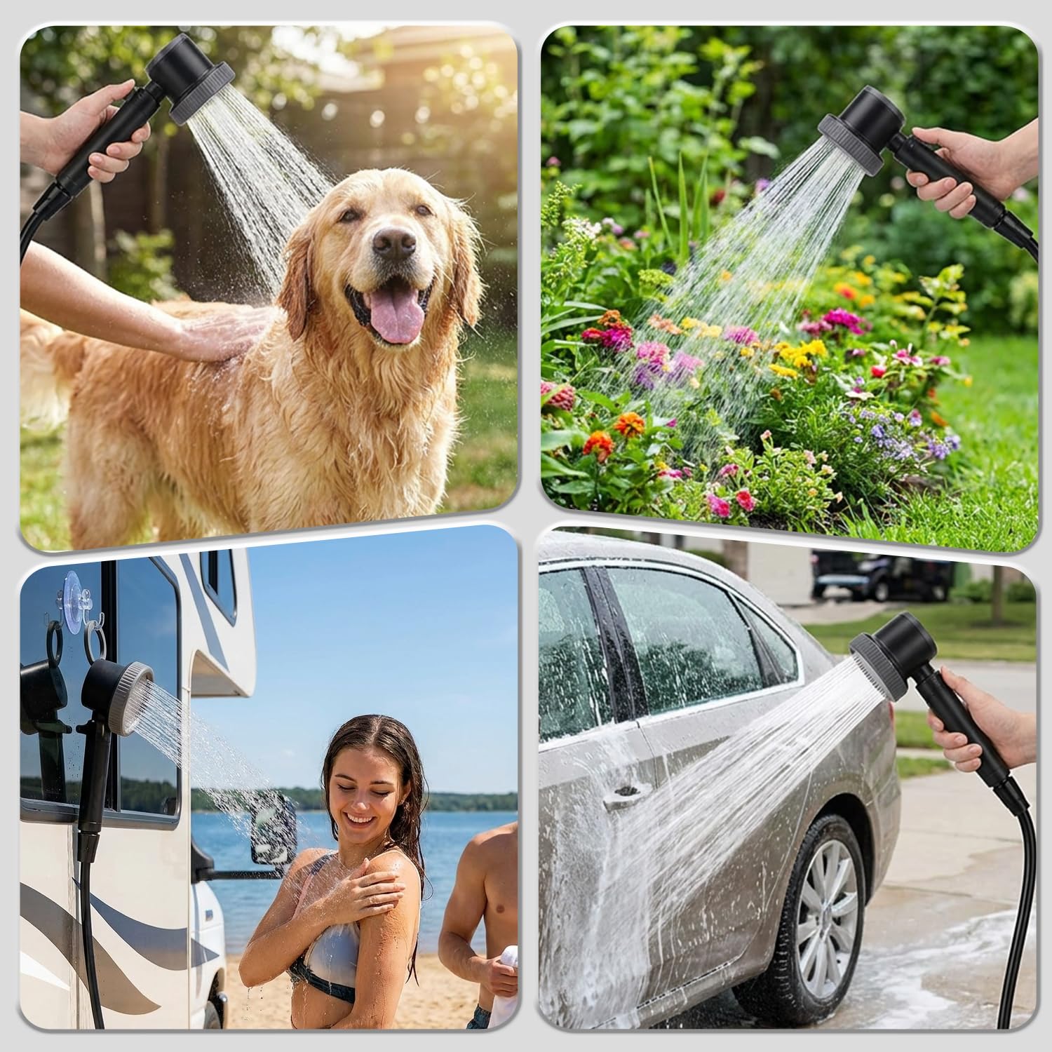 Pravoluxmax Doccia portatile per campeggio, 8000 mAh, ricaricabile, pompa per doccia da campeggio, impermeabile, con display a LED, per viaggi, escursioni, auto, animali domestici