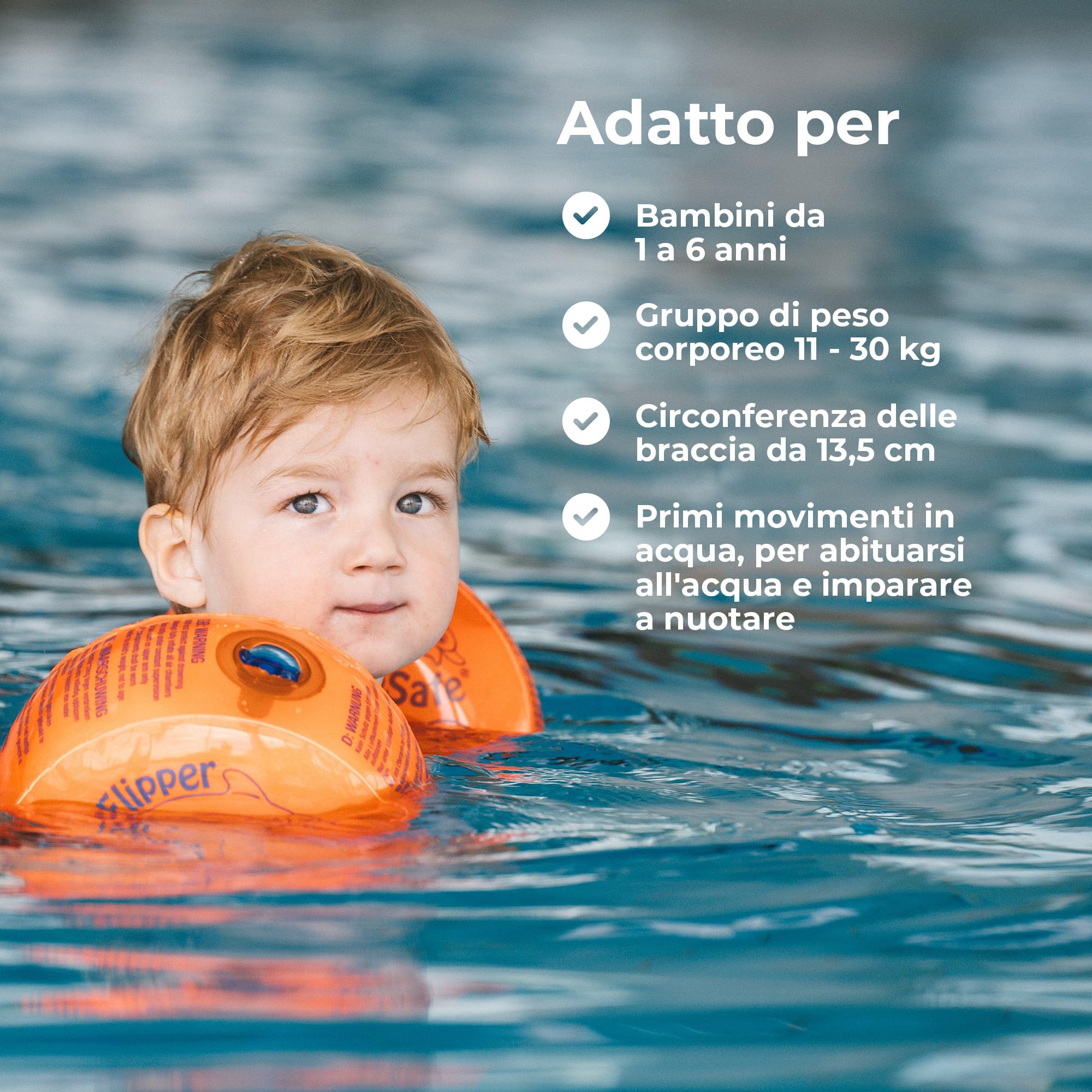 Flipper SwimSafe - ausilio per il nuoto per bambini dai 12 mesi, ali d'acqua con nucleo infrangibile in schiuma PE per imparare a nuotare