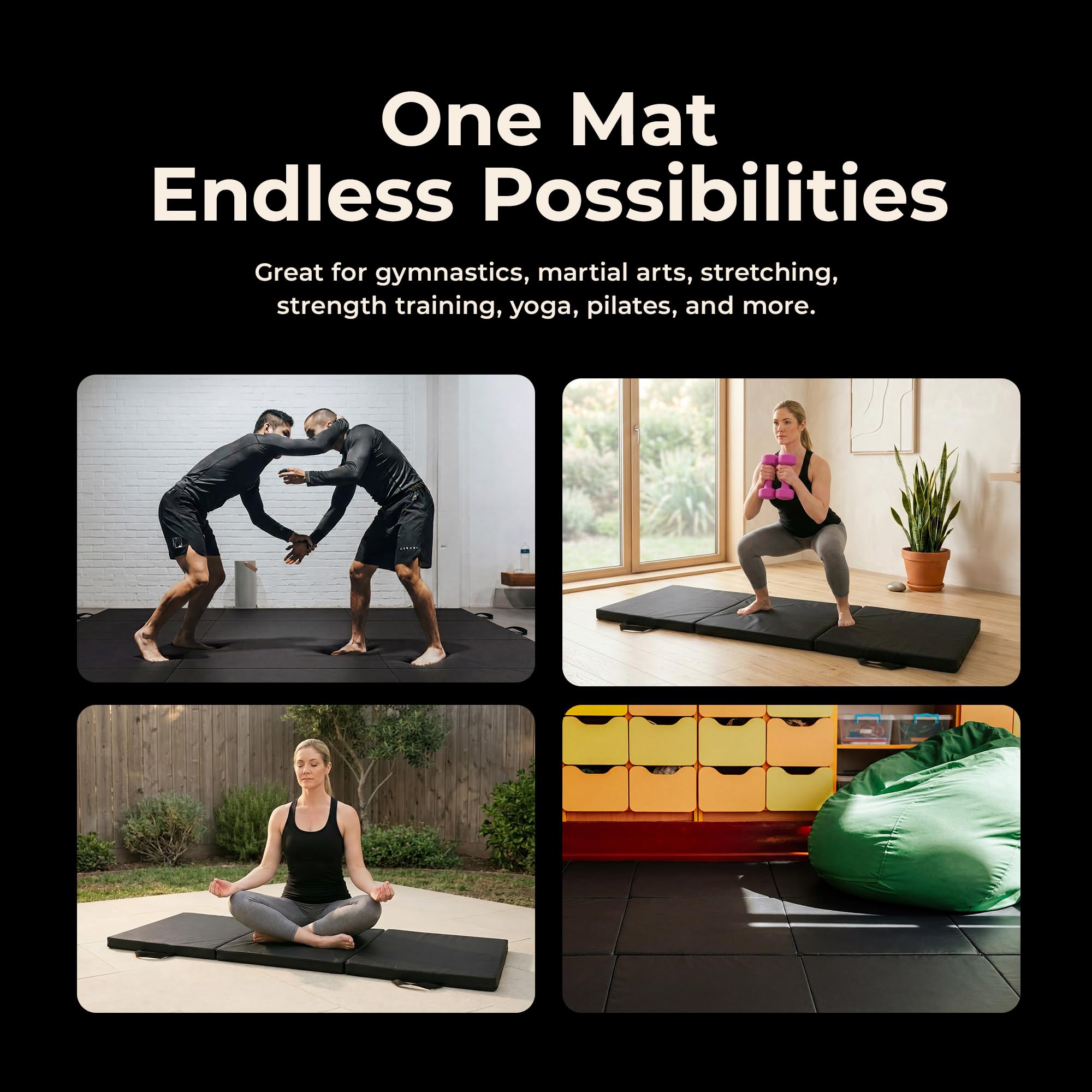 Sunny Health & Fitness - Tappetino pieghevole per ginnastica, extra spesso, con manici per il trasporto, per esercizi, yoga, fitness, aerobica, arti marziali, cardio