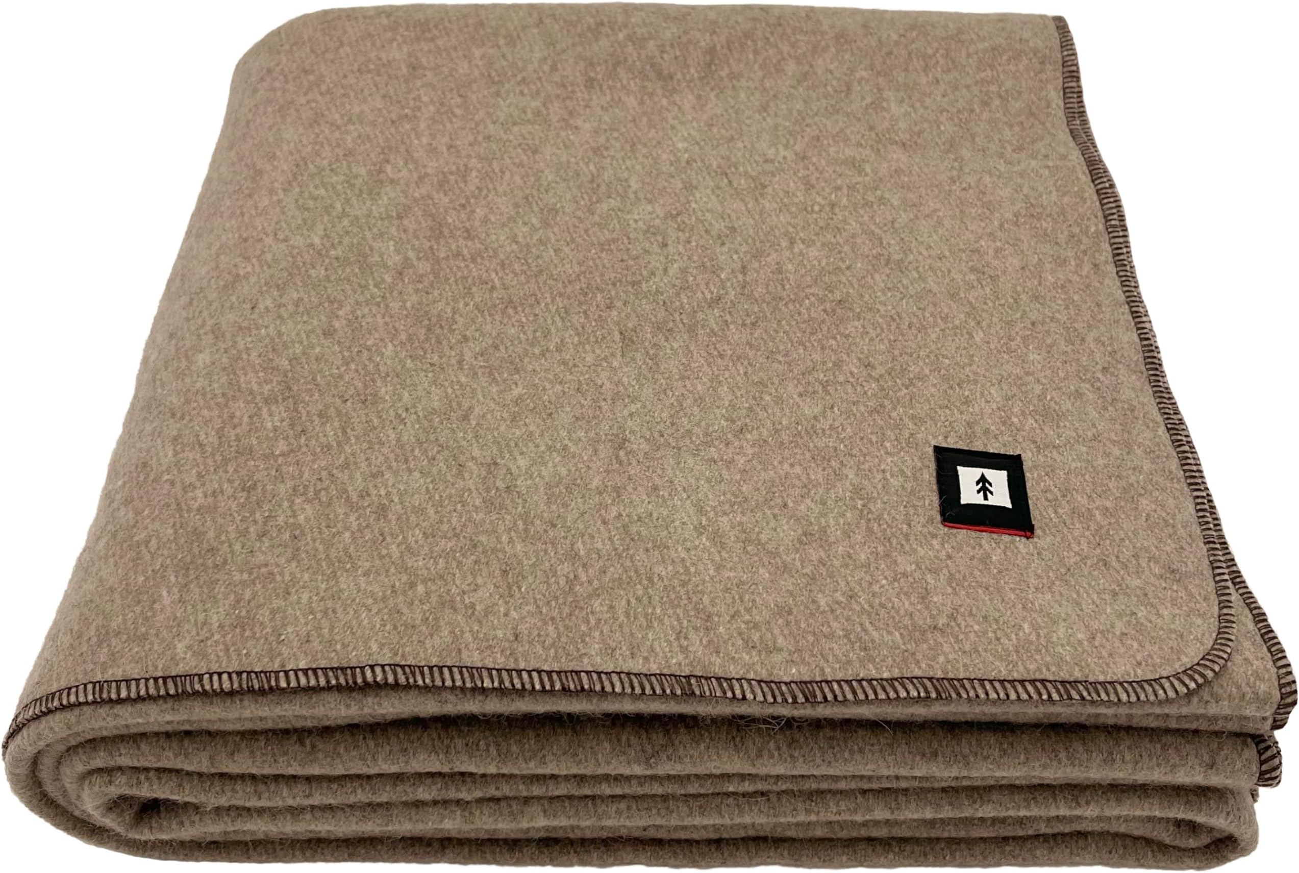 EKTOS 90% Wool Blankets, 90" x 66", Camping Blankets for Sleeping, Military Blanket (Light Brown), Twin