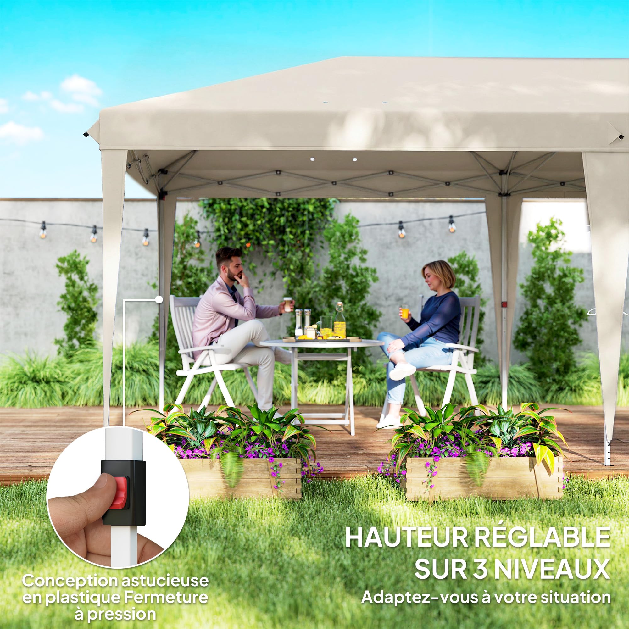 Outsunny Tonnelle de Jardin 3x6m Barnum Pliant avec Côtés Amovibles - Tente de Réception Structure en Acier Renforcée - Abri de Jardin Pop-up pour Mariage, Fête et Marché, Sac de Transport, Beige