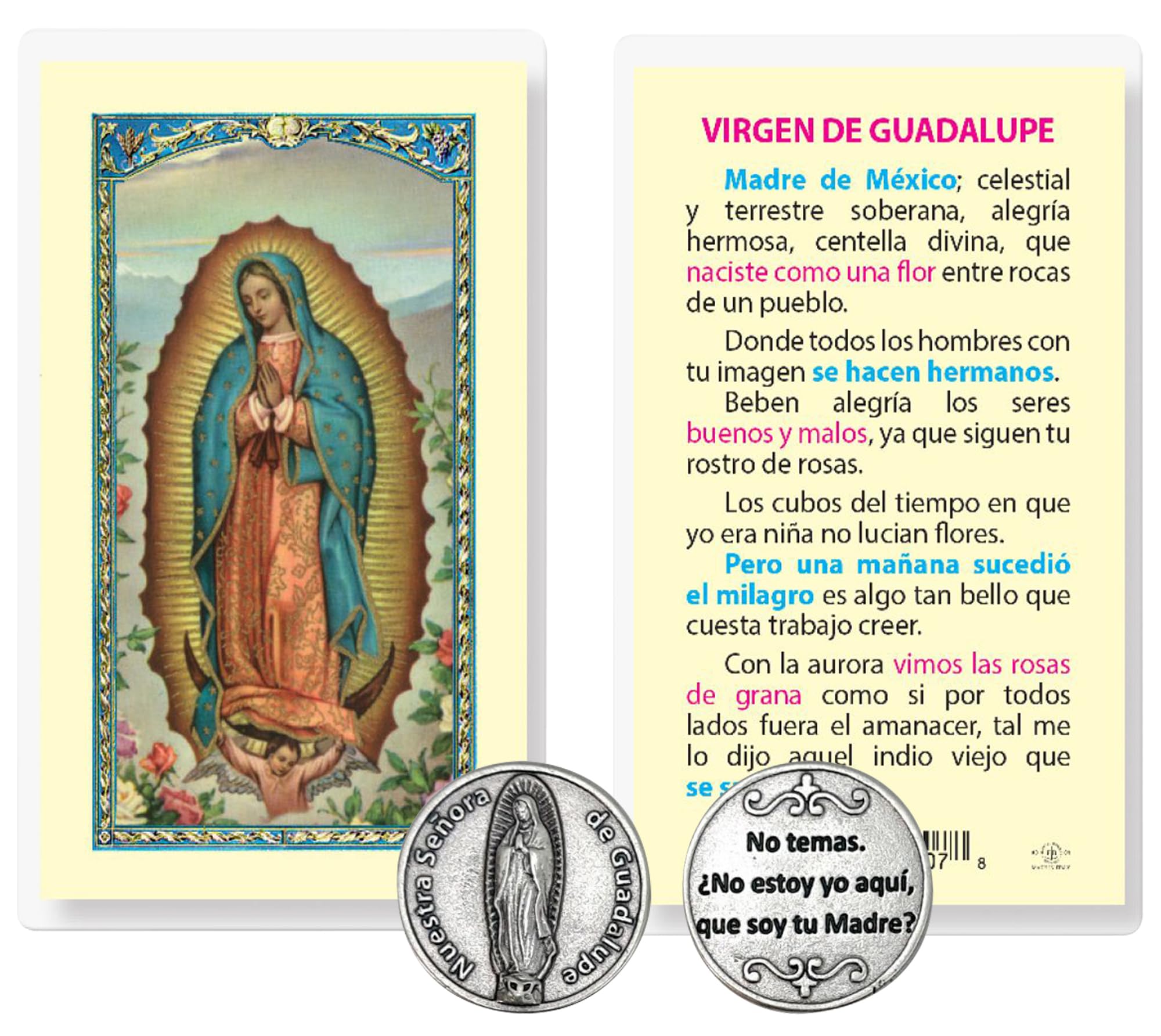 Oracion A La Virgen De Guadalupe - Spanish Virgen De Guadalupe Prayer Card, Virgen De Guadalupe Token - Laminated Our Lady of Guadalupe Prayer Card, Estampitas De La Virgen De Guadalupe, 2 Items