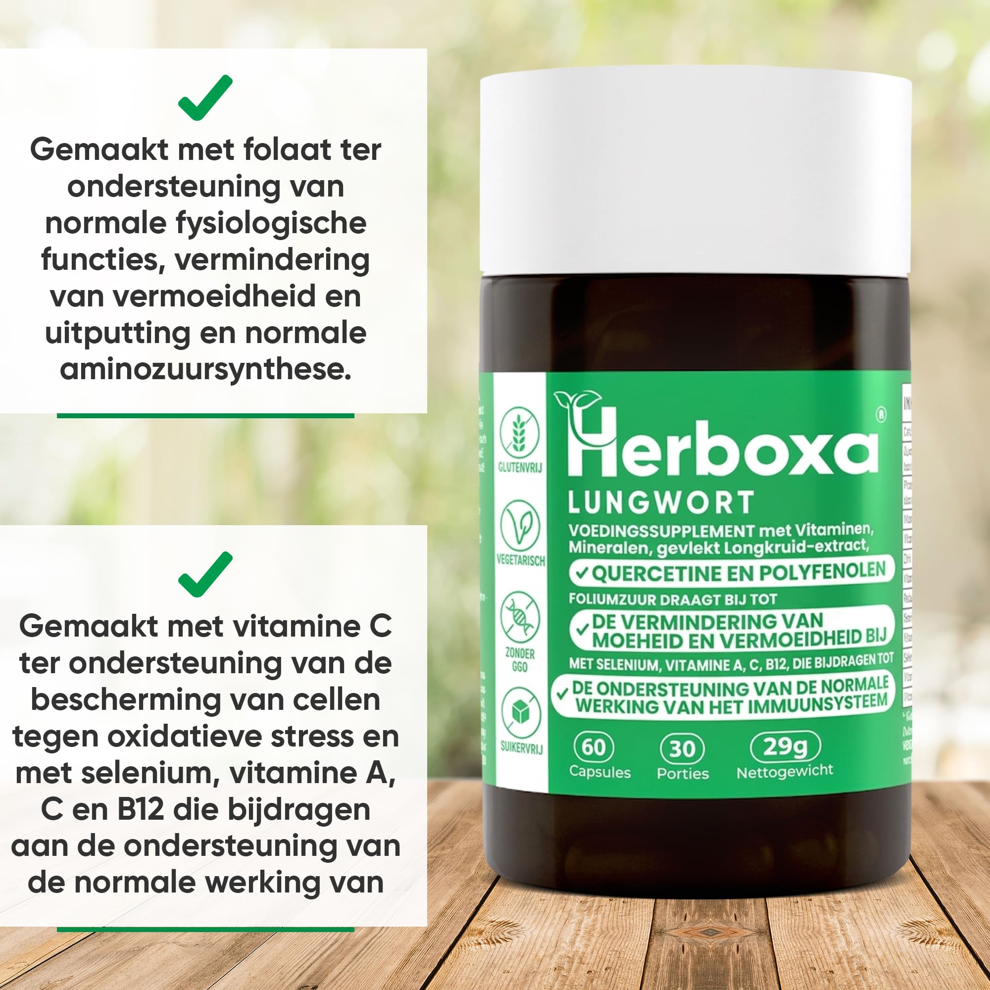 Herboxa Lungenkraut Mehrere Packungen (4 Stück) - mit geflecktes Lungenkraut - Enthält Folsäure, die Müdigkeit und Erschöpfung reduziert, Vitamin C, Quercetin, ProG-Phen - 60 Kapseln