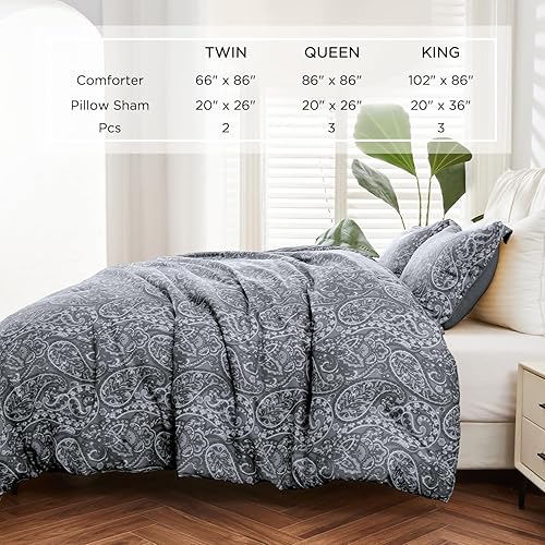 Miniatura 5 de Juego de edredón tamaño Queen, edredón suave para todas las estaciones, cálido, juego de ropa de cama ligero de 3 piezas, 1 edredón y 2 fundas de