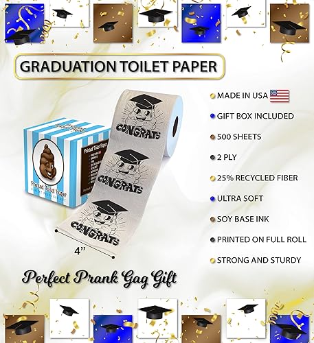 Miniatura 3 de Printed TP Congrats with Excited Poop - Papel higiénico impreso, divertido rollo de papel higiénico para bromas, sorpresa, decoración de baño,