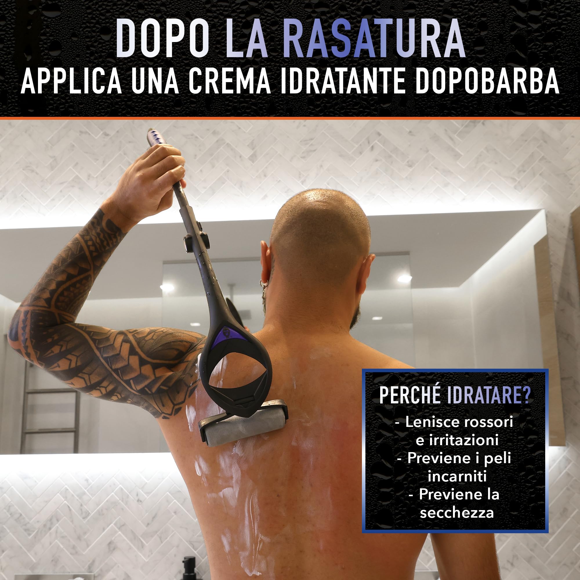 BakBlade 3.0 Stealth Back Shaver Kit completo per la cura della schiena – Manico da 23" – Include applicatore per lozione e 3 ricariche di lame extra – Rasatura indolore per uomini