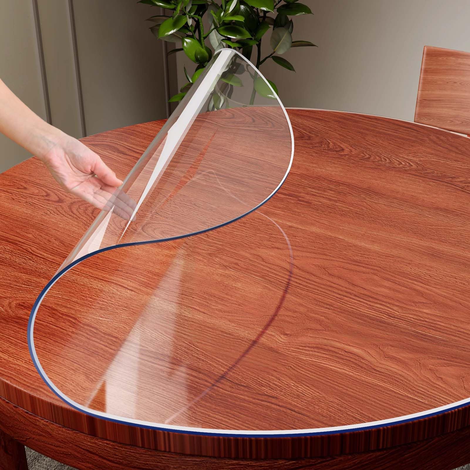 Protector de Mesa Redondo Transparente Diameter 105cm/41.3in, Mantel de PVC Transparente, Mantel de plástico Grueso Impermeable, Lavable, Resistente a la Grasa, para Comedor oficinas