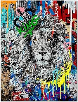 Amazon.co.jp: グラフィティアートカラーライオンキャンバス絵画