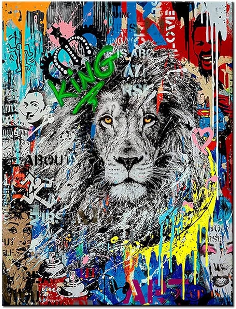 Amazon.co.jp: グラフィティアートカラーライオンキャンバス絵画