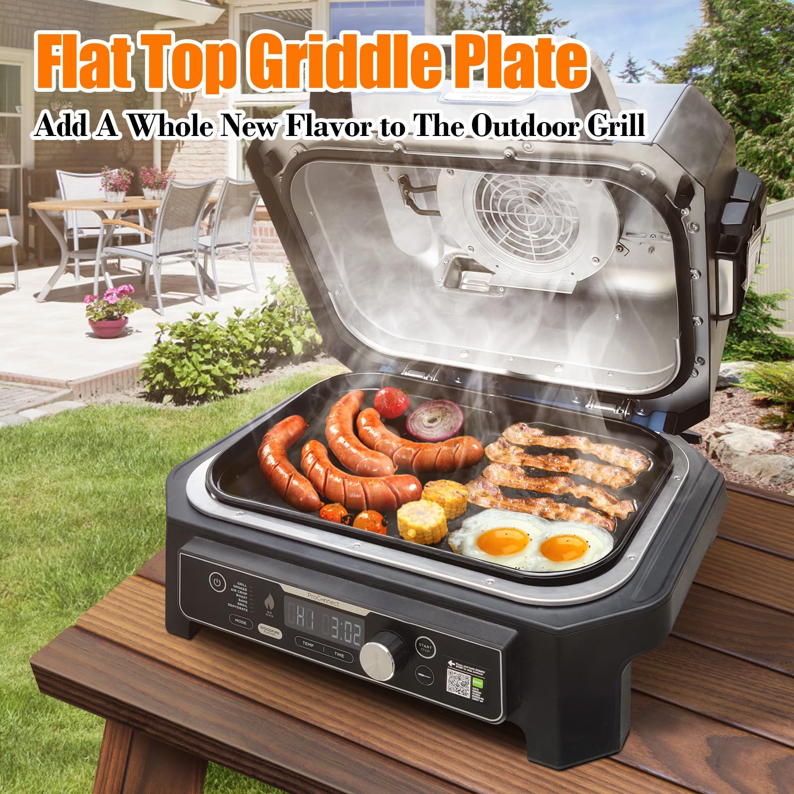 GFTIME Plancha de hierro fundido para Ninja Woodfire Pro XL, OG800 y OG900 (OG850/OG901), placa de parrilla de exterior plana con apertura de aceite, revestimiento de cerámica, color negro