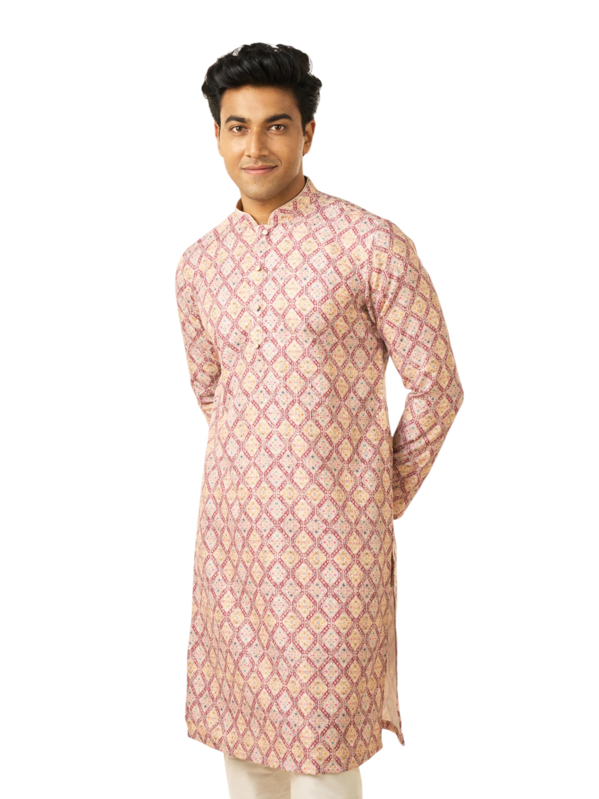 diwas by manyavar Men's Viscose Blend Printed & Thread Embroidered Kurta (1pc)-picture-17