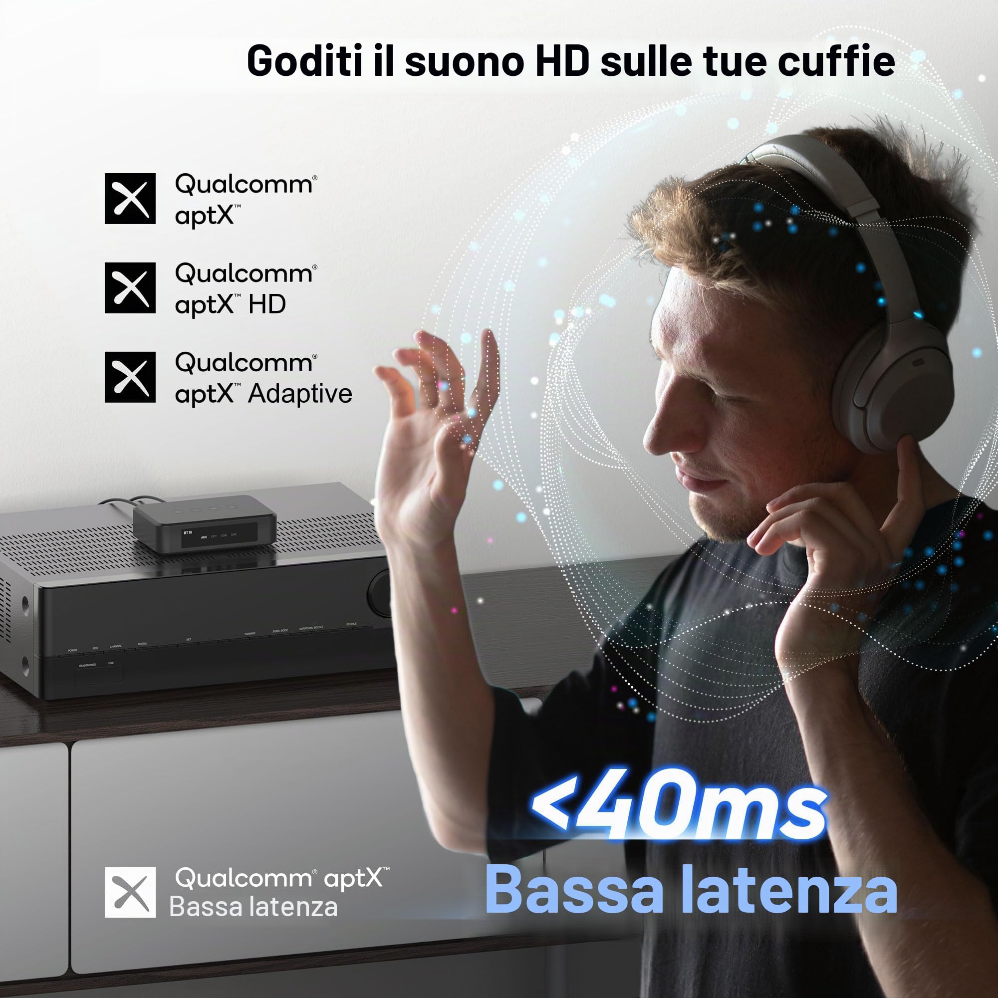 Arylic BT10 Trasmettitore e Preamplificatore Bluetooth, Supporta Musica ad alta Risoluzione aptX HD e bassa latenza aptX, Adattatore Audio Domestico per TV e PC con APP e telecomando.