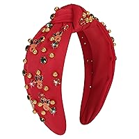 Vista 13 de Diadema anudada de perlas para mujer, diadema con brillantes diamantes de imitación, adornada con cristales, diadema ancha con nudo, accesorio