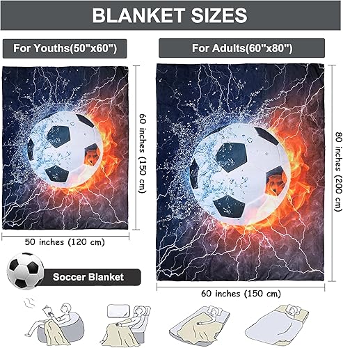Miniatura 4 de Manta de fútbol para niños, manta deportiva súper suave, manta de franela tamaño individual, regalos para amantes del fútbol, sofá, viajes, sala de