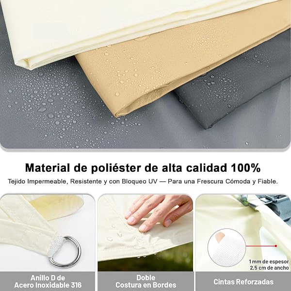 LOVE STORY Toldo Vela de Sombra Impermeable Triangular 3x3x3m Protección Rayos UV PES Toldos para Patio, Exterior Terrazas, Jardín, Balcon (Crema) - 4