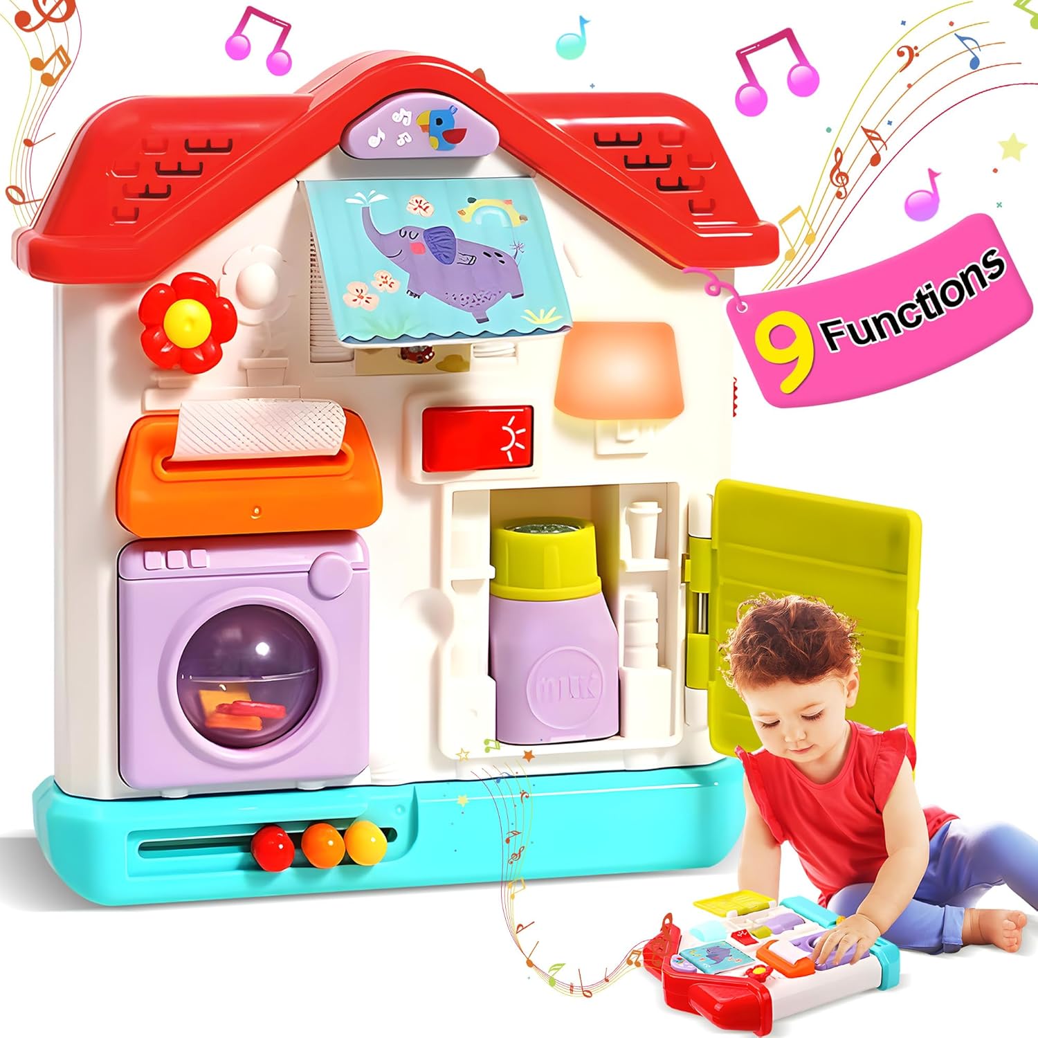 Baby Busy Board for 1 Year Old,Musical Montessori Toys House Busy Board Boy Gifts with Light & Music, Baby Toys 12-18 Months Birthday Gift Toy for 1 Year Old Girl