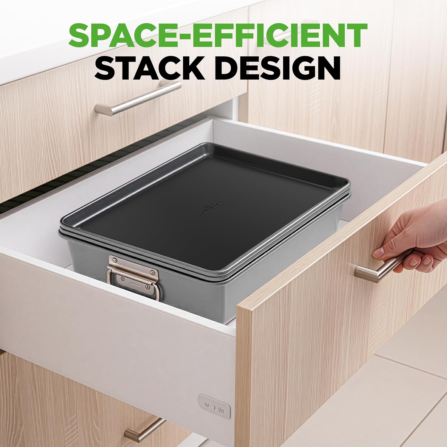 NutriChef 8-Piece Nonstick Stackable Bakeware Set - PFOA, PFOS, PTFE Free Baking Pans Set w/Non-Stick Coating, 450°F Oven Safe, Round Cake, Loaf, Muffin, Wide/Square Pans, Cookie Sheet (Gray) - Image 2