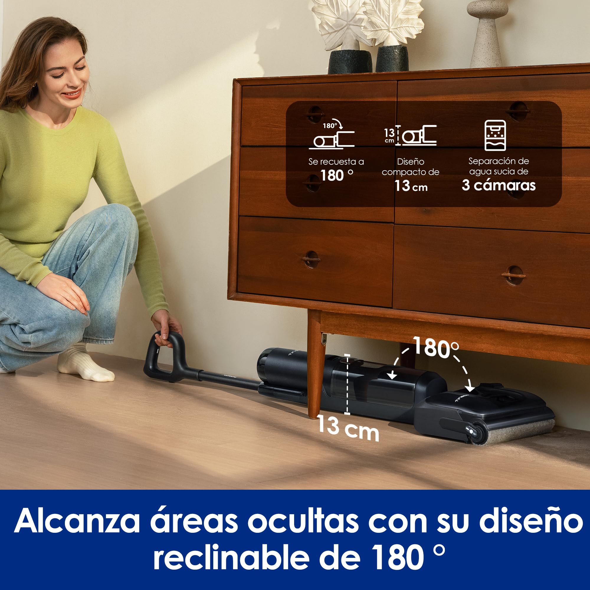 Tineco Floor One S7 Stretch Ultra, Aspiradora inalámbrica en seco y húmedo, 21.000 Pa, Diseño antienredos con posición Horizontal de 180 °, 50 Minutos de autonomía, Autolimpieza FlashDry a 85 °C