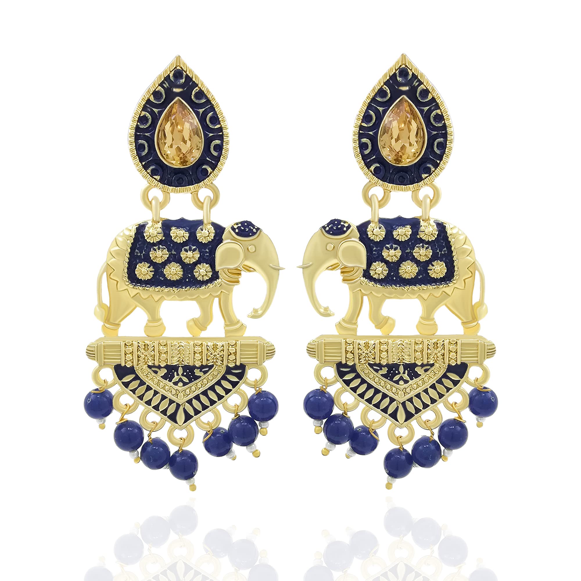 Saizen Elephant Bahubali Gold Plated Synthetic Stone Dangle Earring for Women (Blue) (B07R1YLCWR) Amazon Price History, Amazon Price Tracker