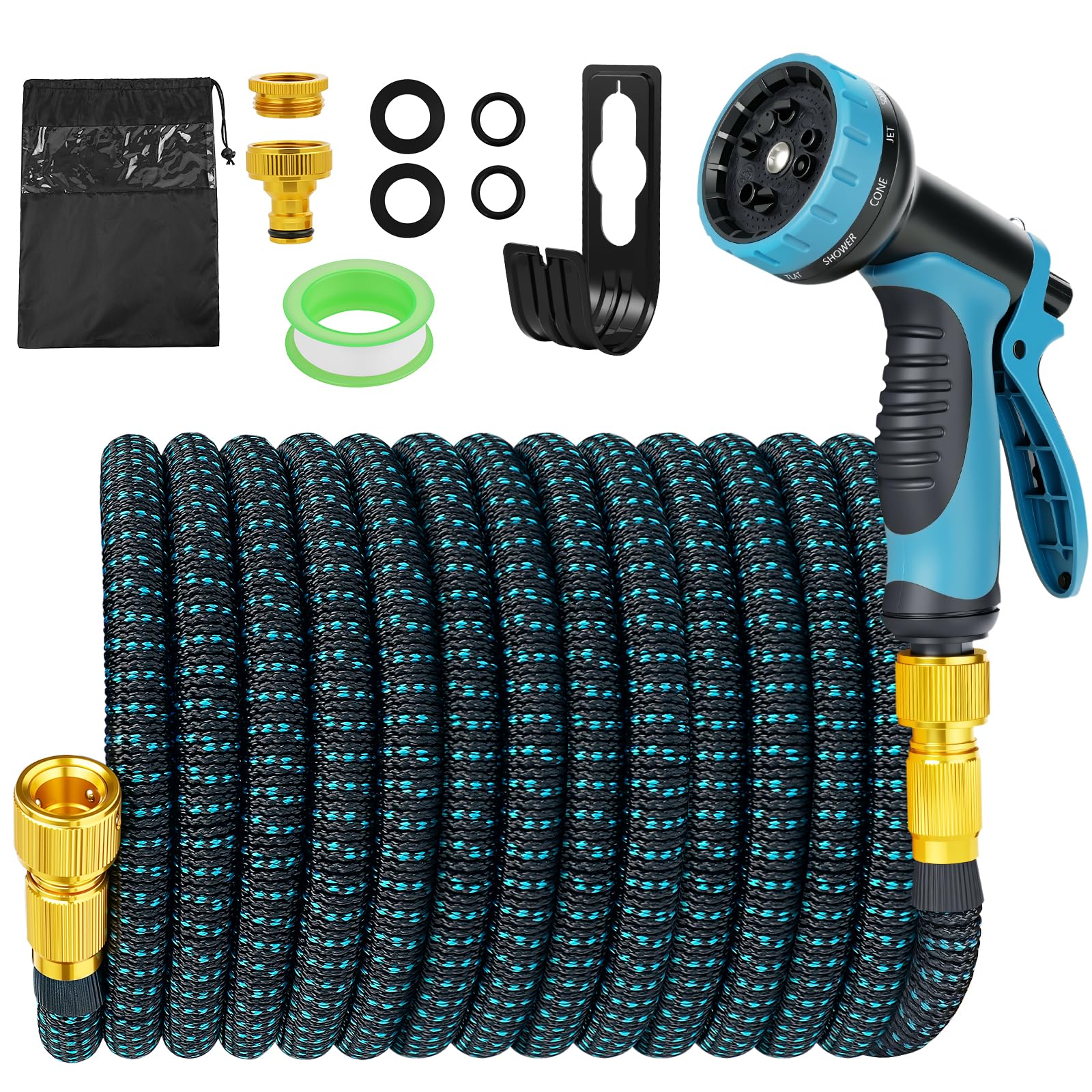 Tuyau d'Arrosage Extensible 30m, Flexible＆Léger, Tuyau d’Eau Réglable avec 1/2'' et 3/4'' Raccords, 10 Modes d'Arrosage pour Jardin, Irrigation, Nettoyage, Lavage de Voiture, Bain d'Animaux