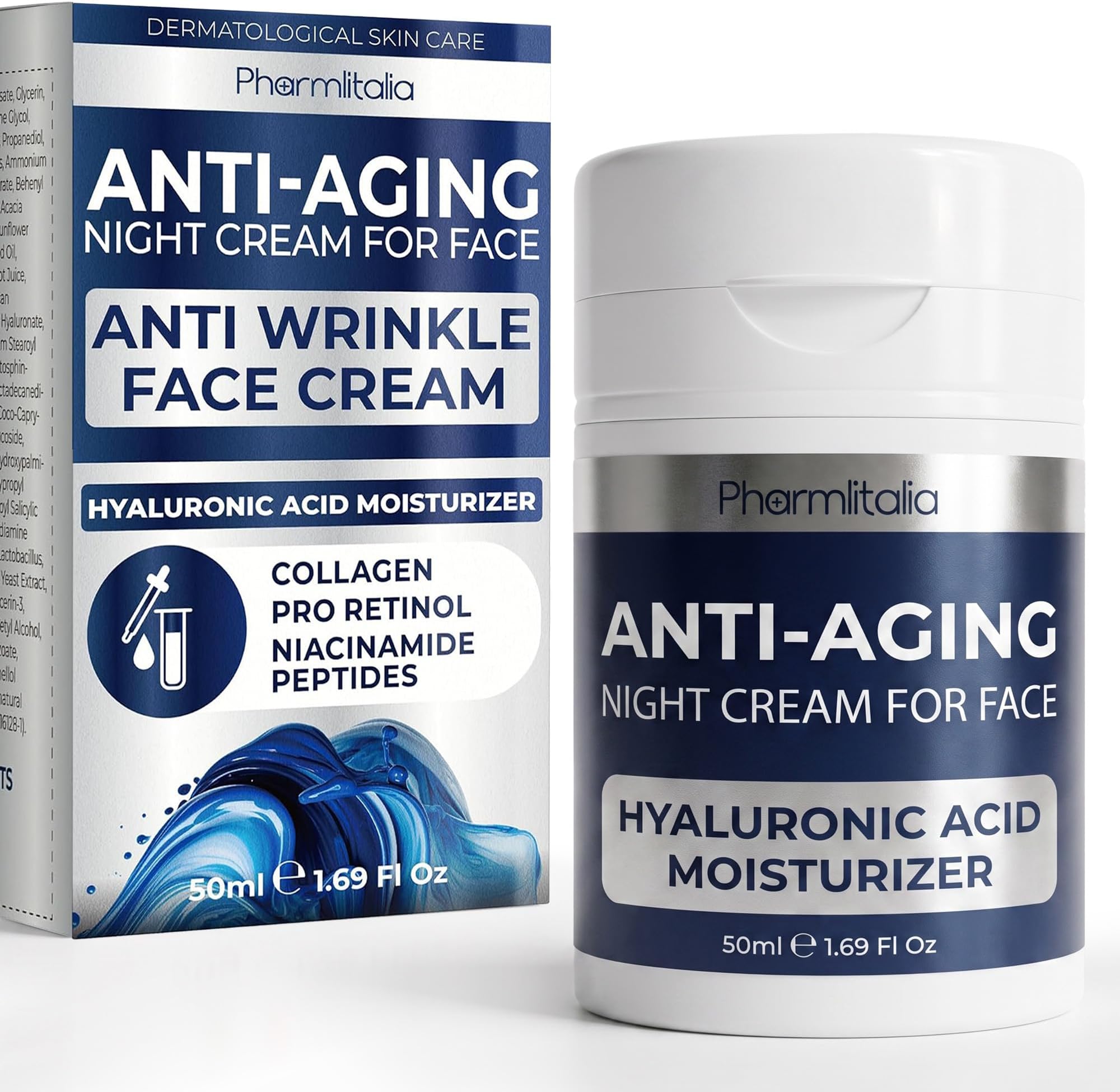 Pharmlitalia Instant Face Lift Cream for Older Women 60 Plus - Wrinkle Cream for Deep Wrinkles - Face Moisturizer for Women Dry Skin | Night Cream Anti Aging - 1.69 Fl Oz