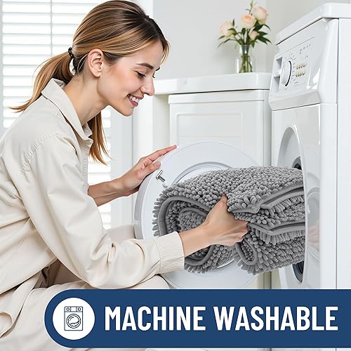 Miniatura 6 de Smiry Juego de 2 alfombras de baño, felpilla suave y absorbente, lavable a máquina, antideslizantes, para bañera, ducha y suelo (34 x 21 + 24 x 16