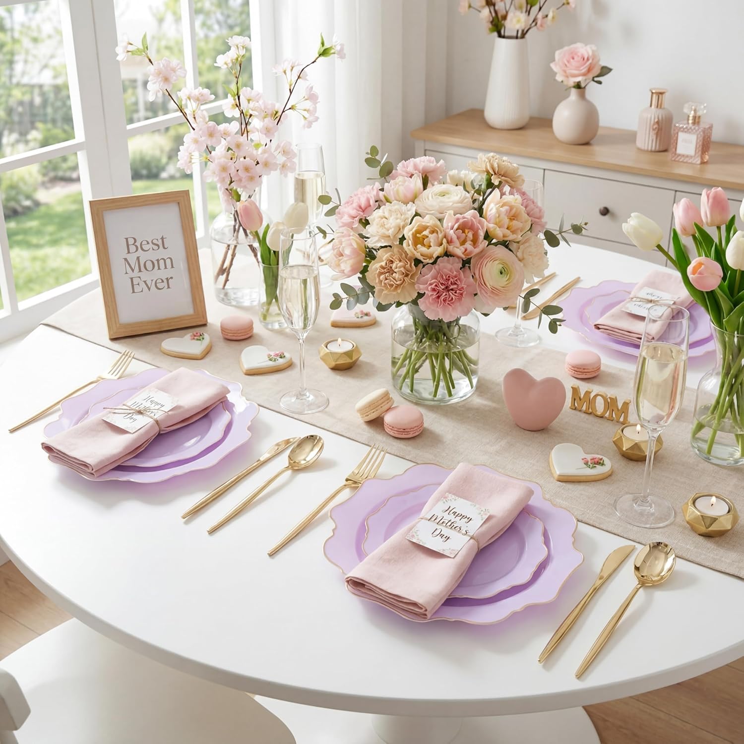WDF 175Pcs Purple Plates Disposable - Lavender Plastic Plates 25guest Plastic Dinnerware Ideal for Birthday Party/Wedding/Spring/Picnic/Mother's Day